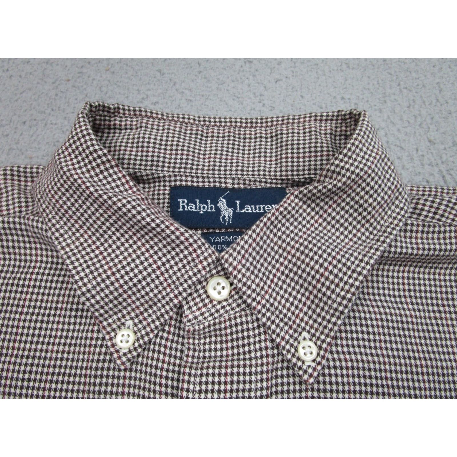 Ralph Lauren Ralph Lauren Yarmouth Shirt Mens 16 Brown Mini Houndstooth Button Up Long Sleeve - Button-Down, Plaid, Cotton, Regular Fit, Classic Theme, Men Size US L / EU 52-54 / 3 - 4 Thumbnail