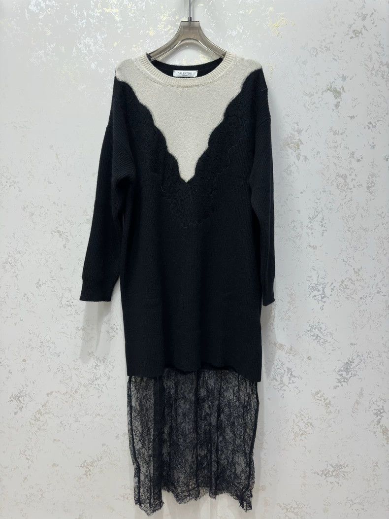 Valentino Valentino Black and white color-blocked knitted lace dress Size S / US 4 / IT 40 - 1 Thumbnail