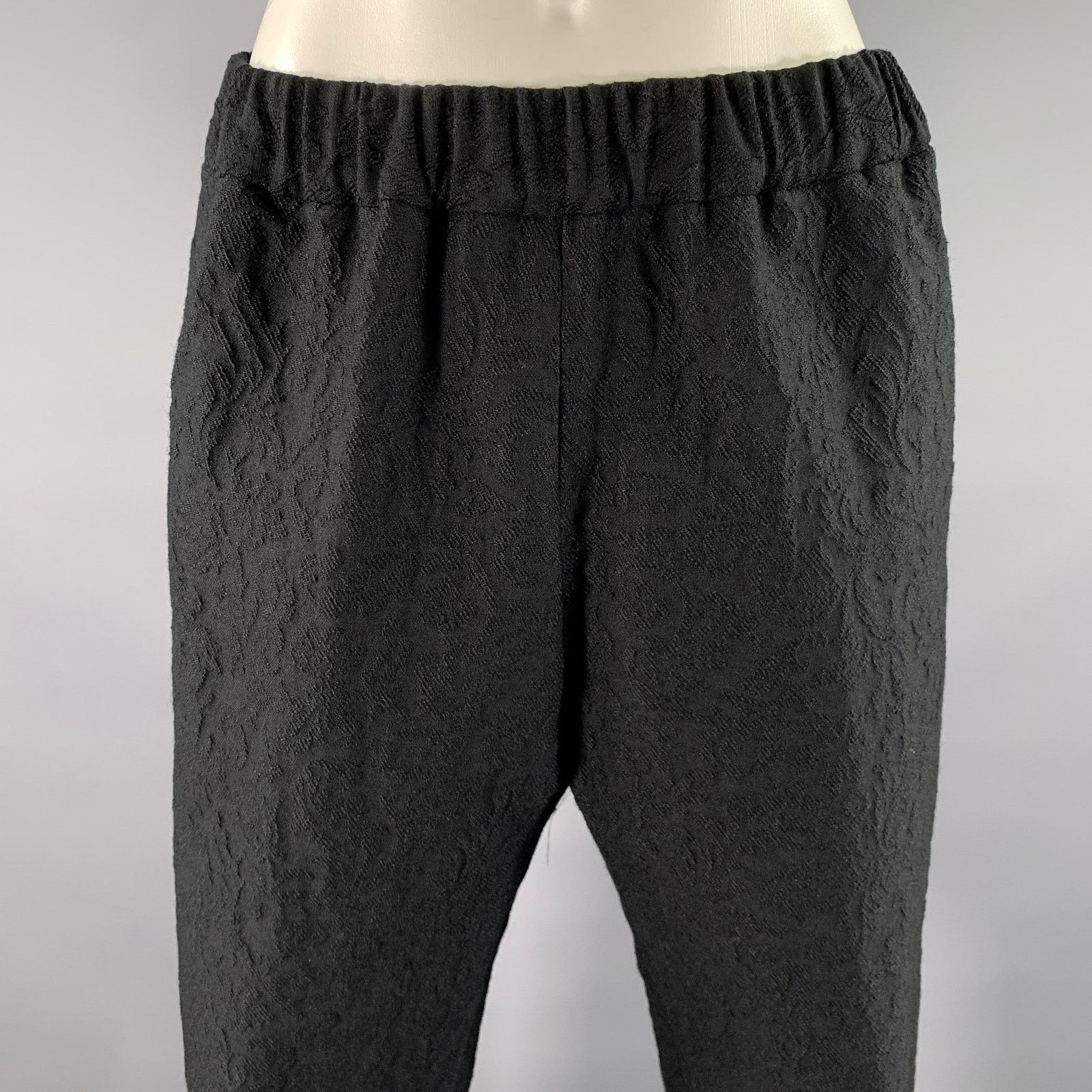 Other NOOY S Black Wool Cotton Jacquard Floral Elasticated Pants Size US 30 / EU 46 - 2 Thumbnail