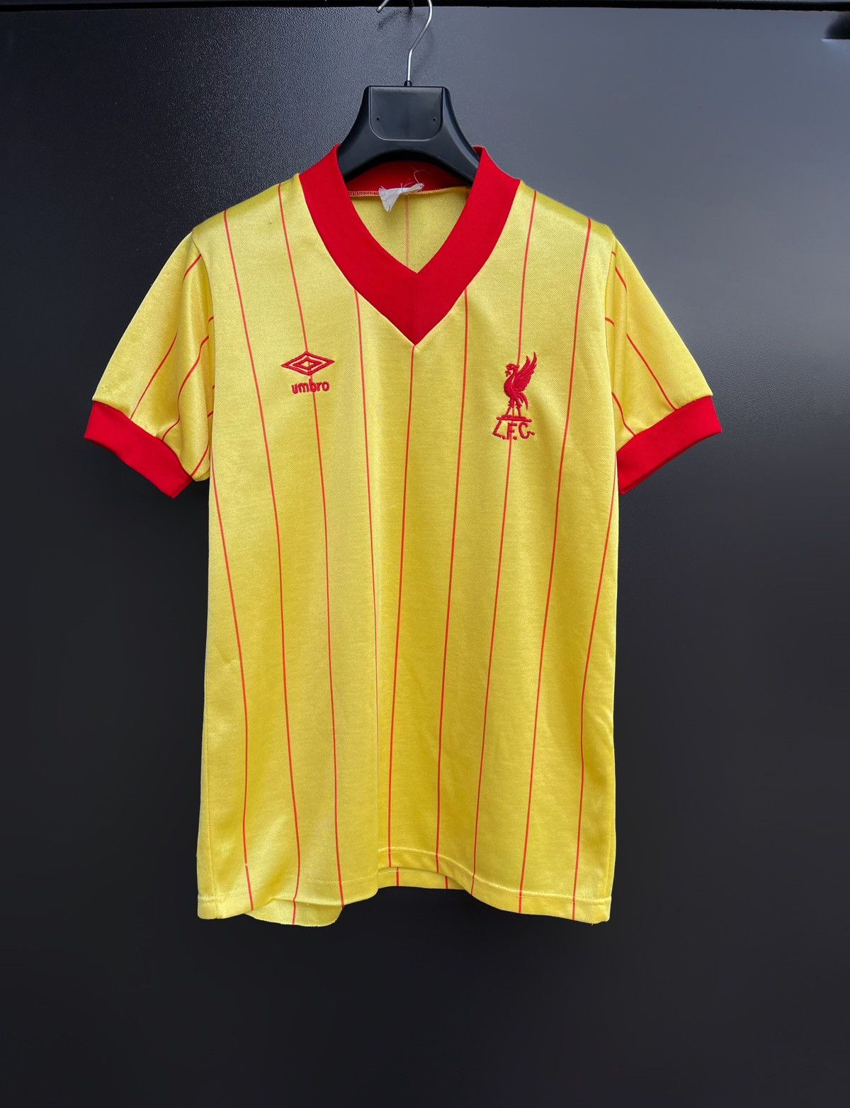 image of Liverpool Umbro 1981 1984 Away Football Shirt Soccer Jersey in Yellow, Men's (Size XS)