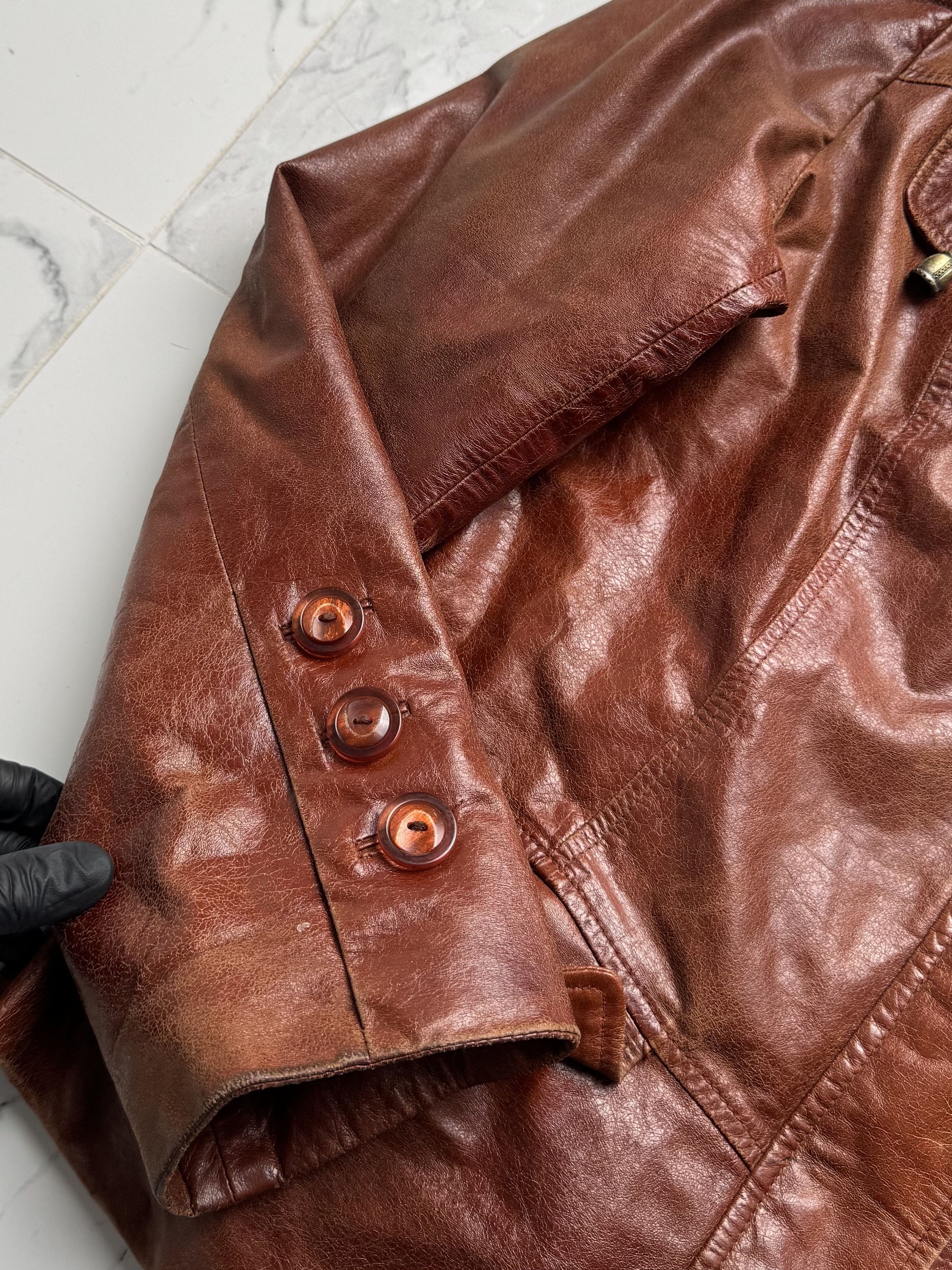 Japanese Brand Vintage Brown Leather Jacket Hooded Statement Coat Y2K Size L / US 10 / IT 46 - 8 Thumbnail