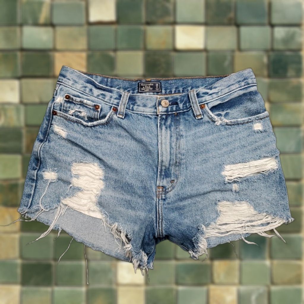 Abercrombie & Fitch Abercrombie & Fitch Shorts Women 29 Blue Denim Booty Biker Y2K Micro Mini Grunge Size 29" - 1 Thumbnail