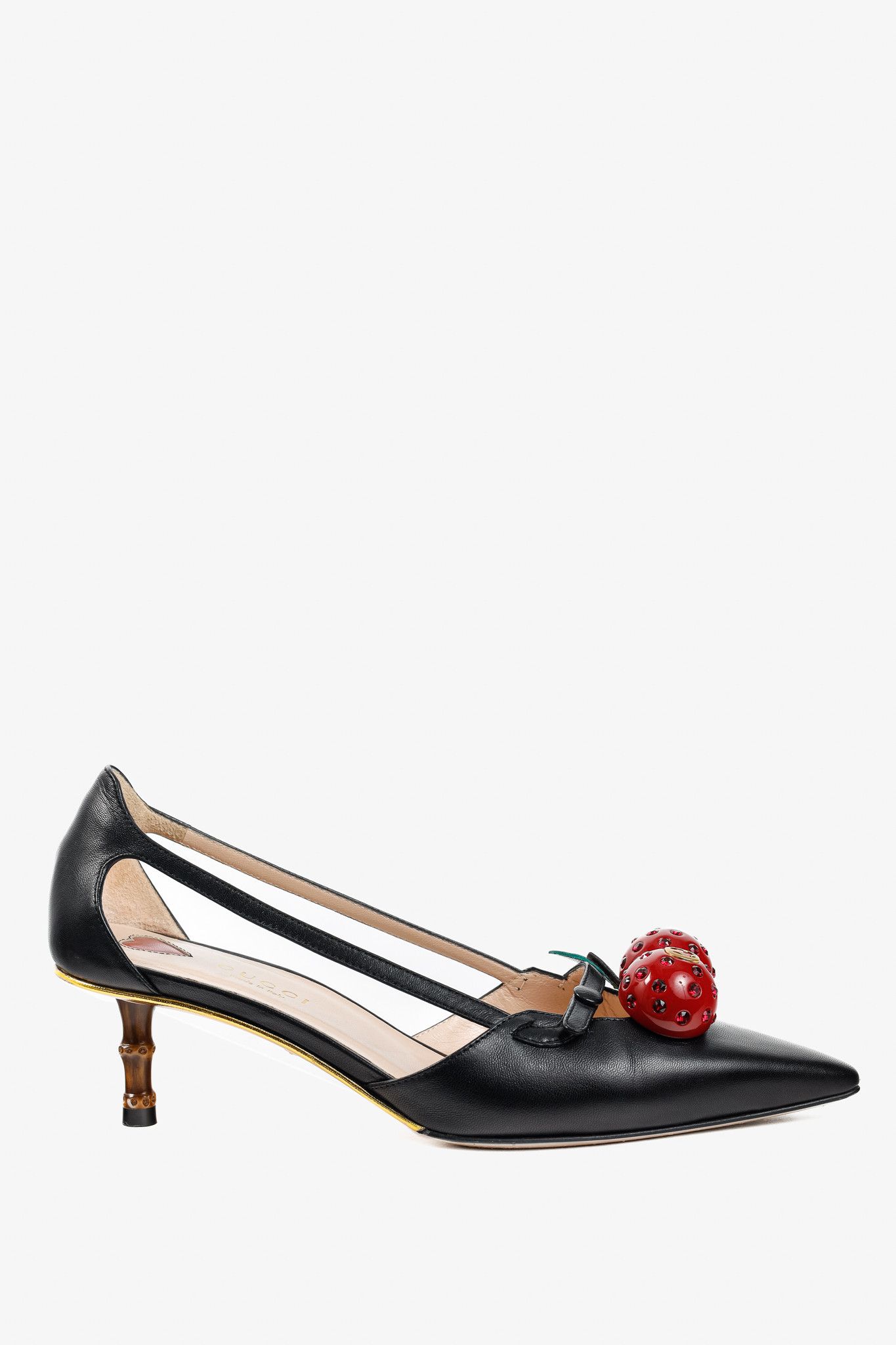 Gucci Gucci Unia Leather Cherry-Embellished Pointed-Toe Heels Size US 5 / IT 35 - 2 Thumbnail