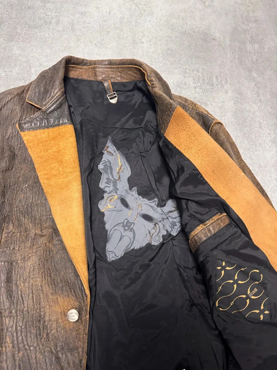 Just Cavalli × Vintage 2000s Cavalli Raw Brown Leather Suit Jacket Size US S / EU 44-46 / 1 - 4 Thumbnail