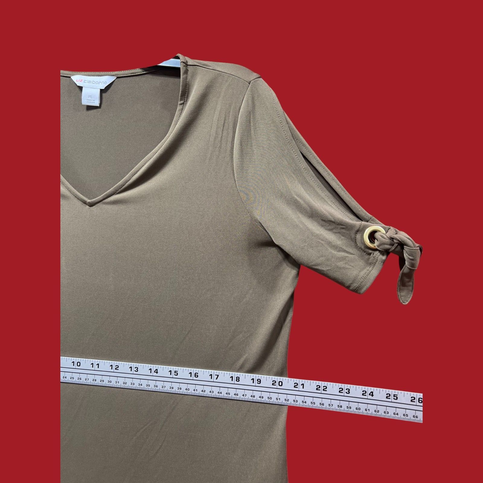 Other Liz Claiborne - Women's V-Neck Cold Shoulder Blouse - Olive Size L / US 10 / IT 46 - 4 Thumbnail