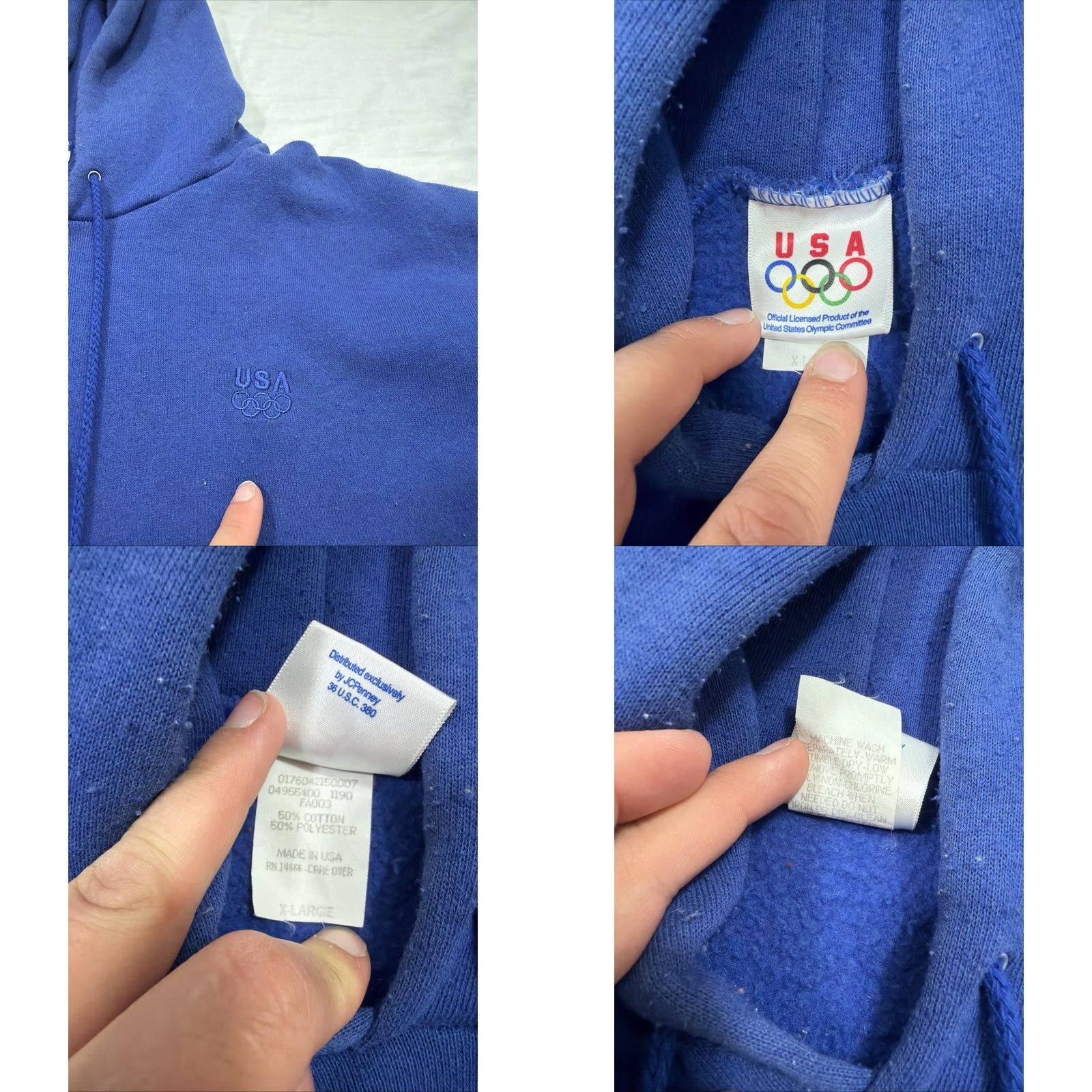 Vintage VINTAGE 90s Olympic Pullover Hoodie Blue Men’s XL Regular Cotton Blend Hoodie Mens XL Blue Size US XL / EU 56 / 4 - 8 Thumbnail