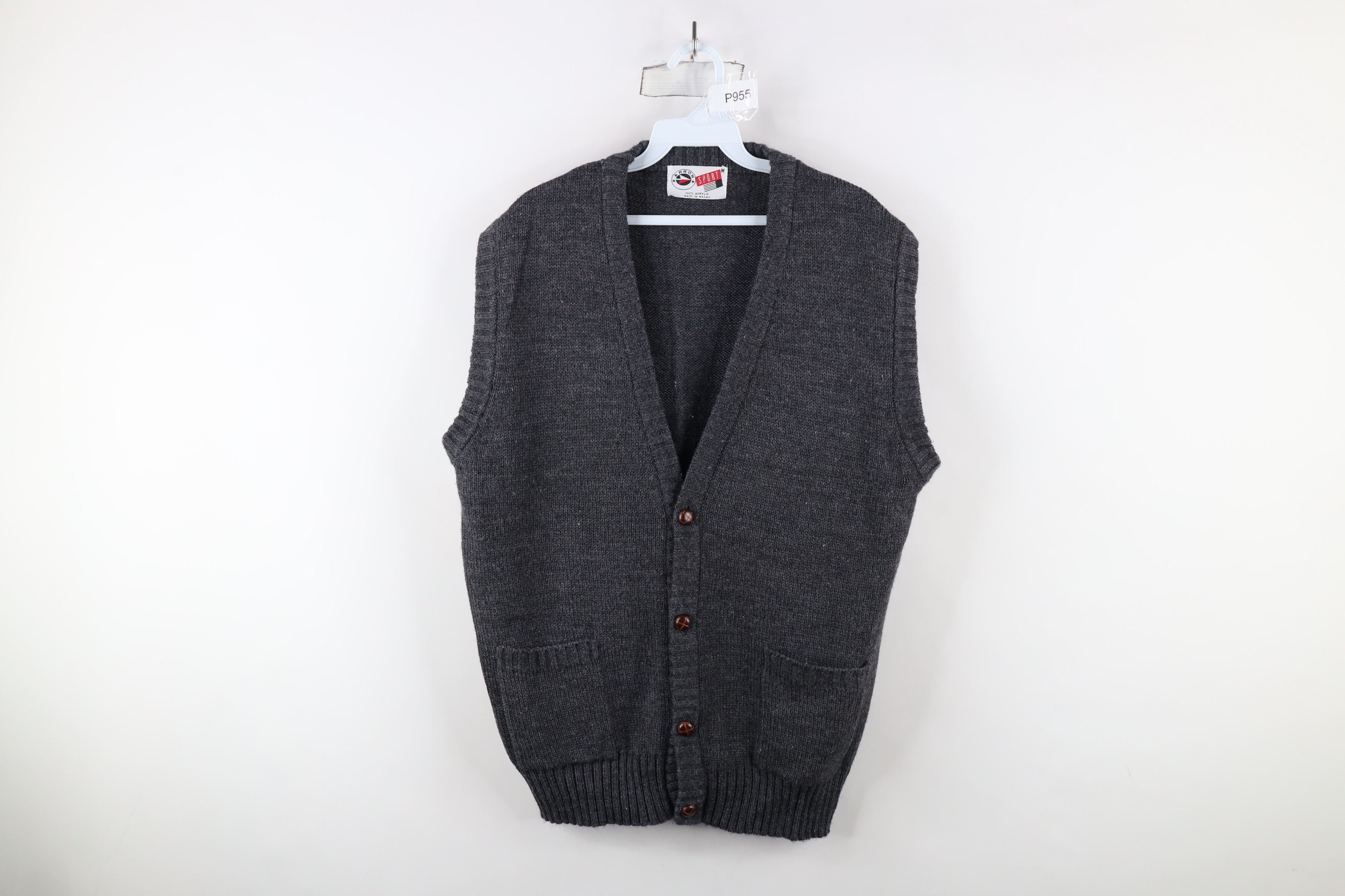 Vintage Vintage 90s Streetwear Knit Cardigan Sweater Vest Gray Size US M / EU 48-50 / 2 - 1 Thumbnail