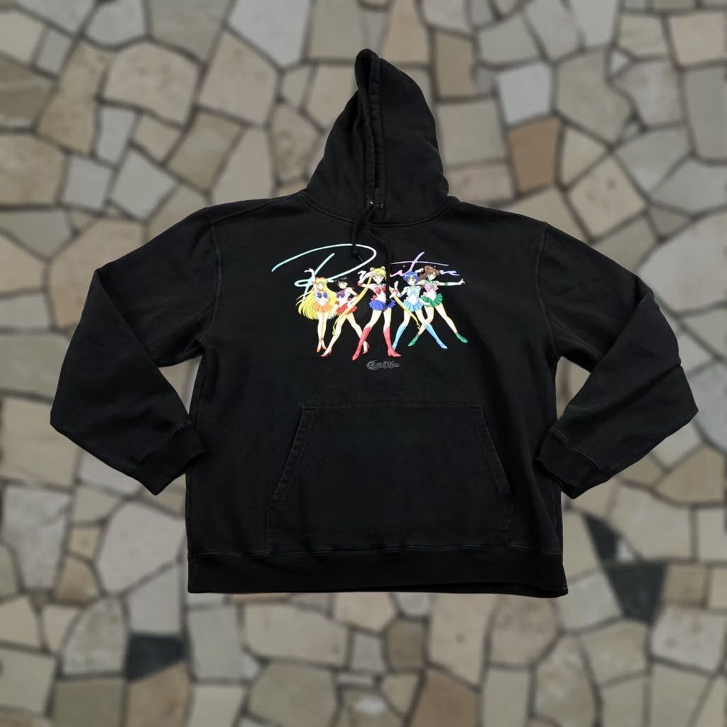 PRIMITIVE x Sailor Moon Hoodie Mens 2XL Black Pullover Sweatshirt Anime Skater Graphic Print Hooded Pockets