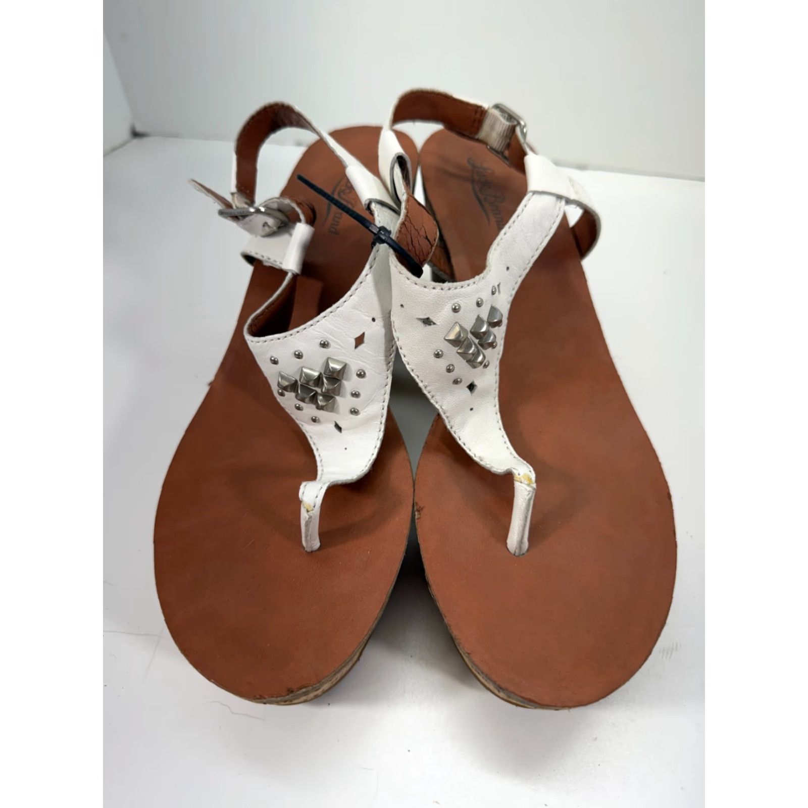 Lucky Brand Lucky Brand Thong Wedge Sandals Womens 9M Brown White Studded Cork Platform Boho Size US 7 / IT 37 - 3 Thumbnail