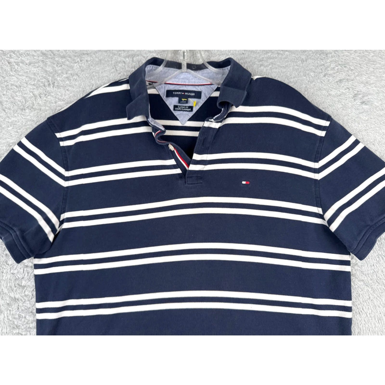 Tommy Hilfiger VINTAGE Tommy Hilfiger Polo Shirt Adult Medium Blue White Stripe 100% Cotton Knit Shirt Mens Polo Stripe 100% Cotton Size US M / EU 48-50 / 2 - 4 Thumbnail