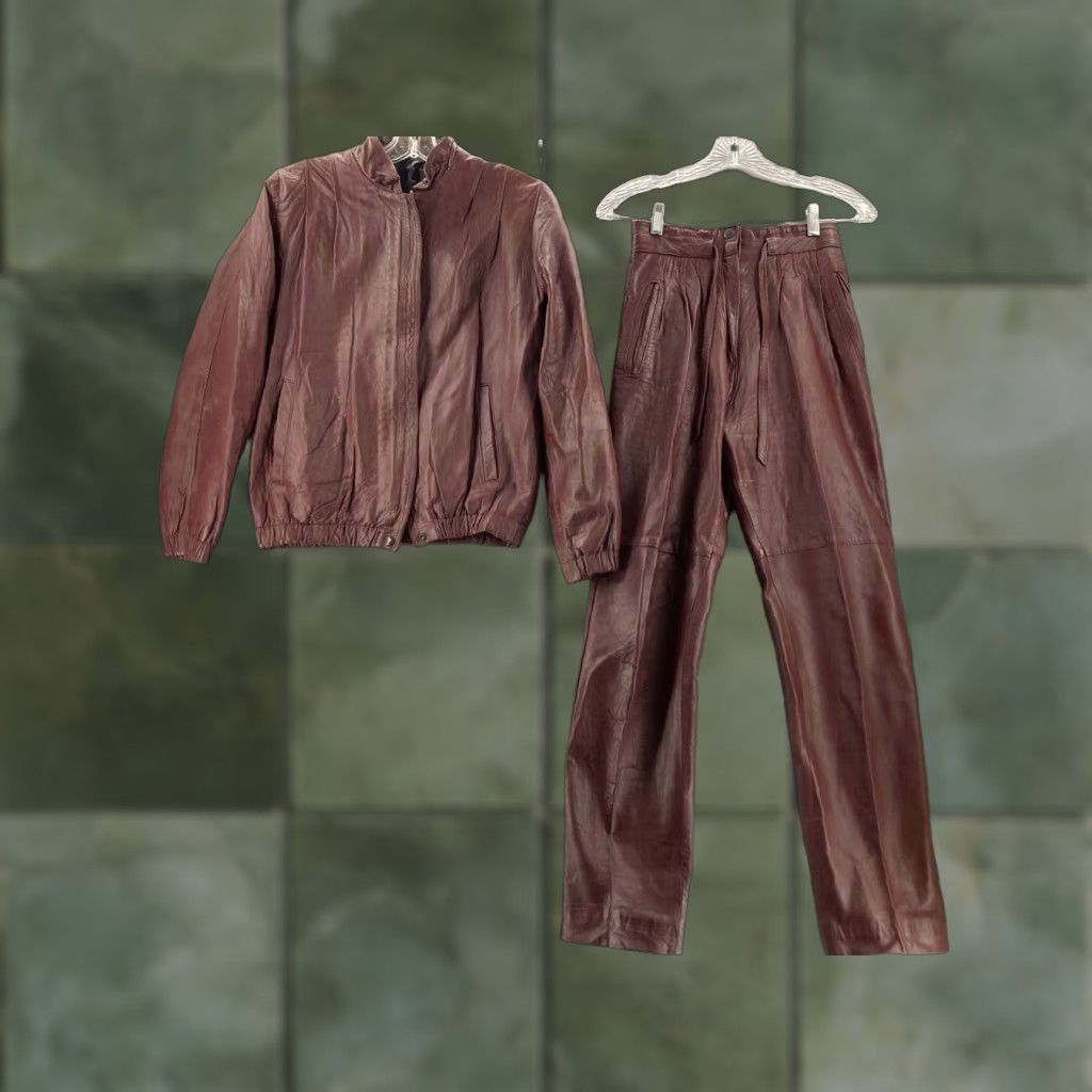 Vintage VINTAGE Malec Leather Biker Jacket and Pants Womens Small Brown 80s 90s Motorcycle Size 28" / US 6 / IT 42 - 1 Thumbnail