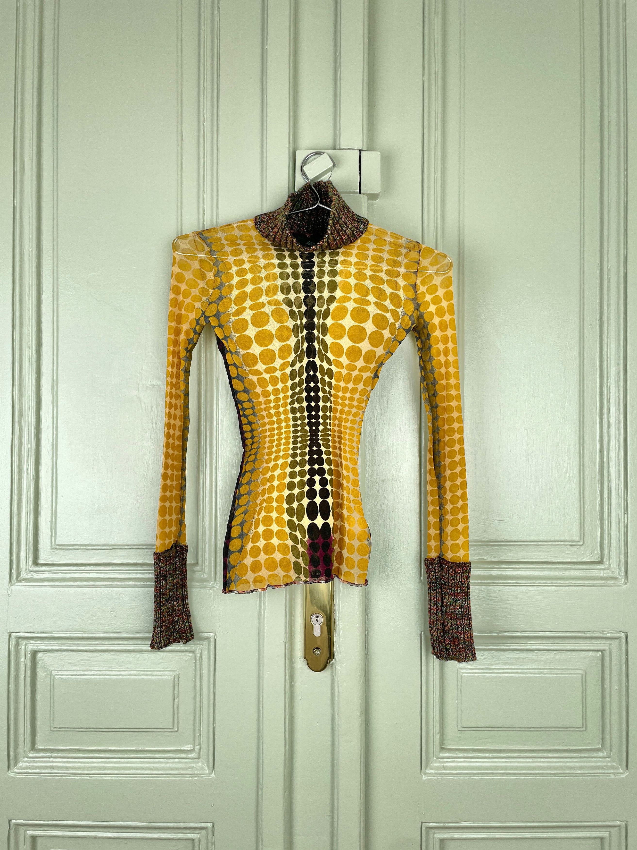 Jean Paul Gaultier AW95 `Cyberdot´ Vasarely-Print Mesh Turtleneck Longsleeve Size L / US 10 / IT 46 - 1 Thumbnail