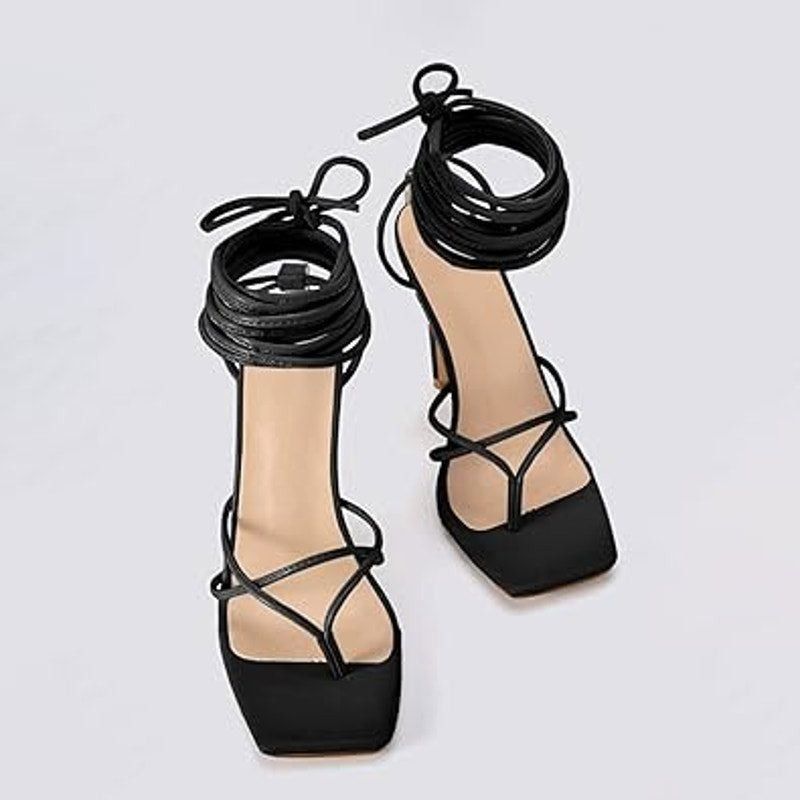 Other PiePieBuy Women's Size 9 Black Lace Up 4.5" Heel Sandals Size US 9 / IT 39 - 3 Thumbnail