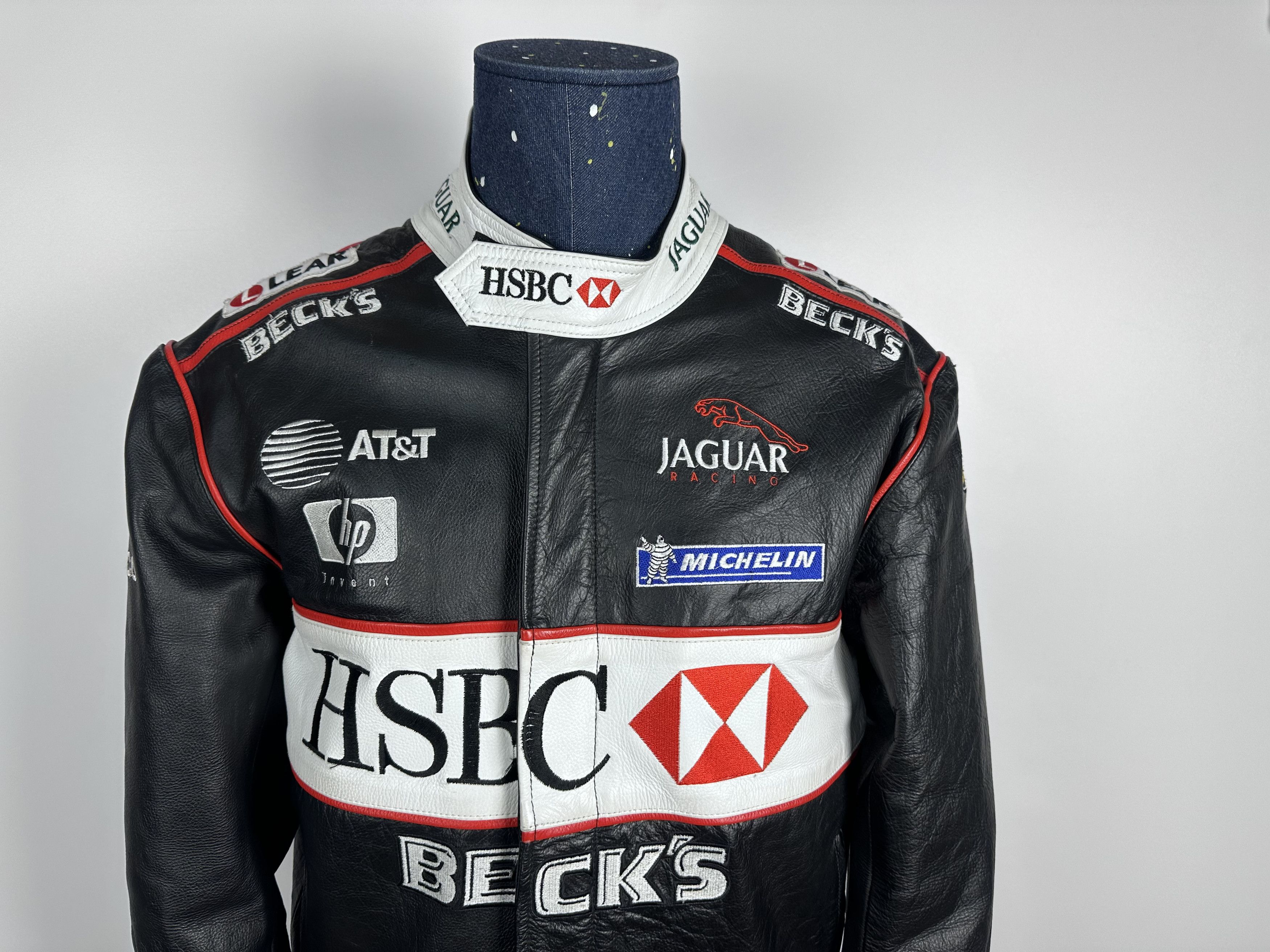 Vintage Jaguar Racing Leather Jacket HSBC Becks Mens Size L
