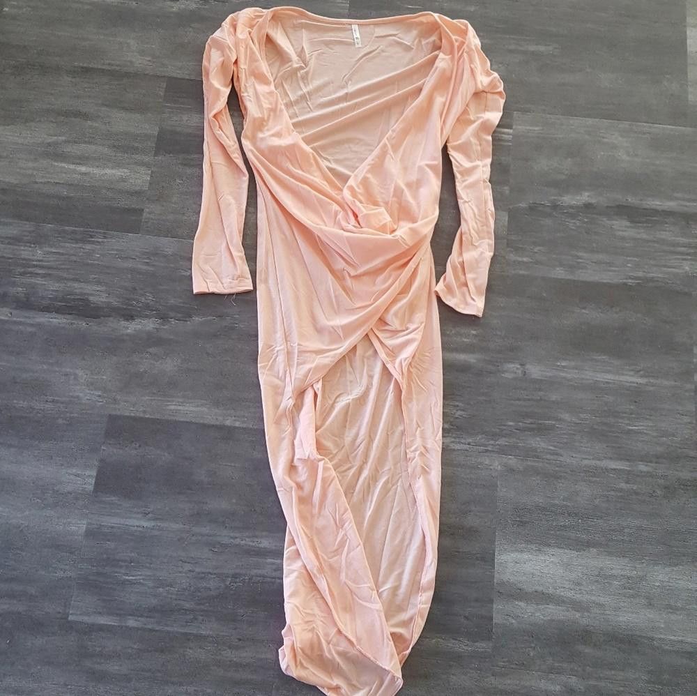 Designer Peach Pink High Low Draped Long Sleeve Size M / US 6-8 / IT 42-44 - 3 Thumbnail