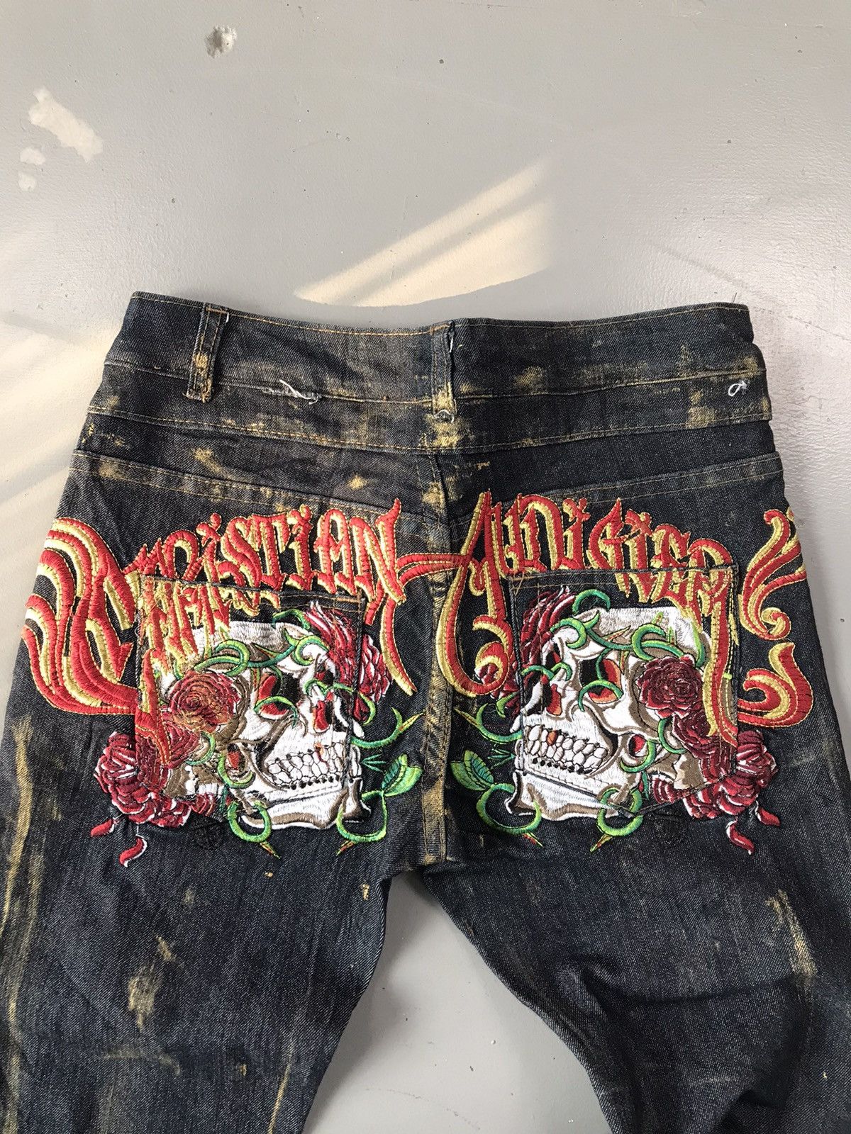 Christian Audigier × Ed Hardy × Vintage Vintage Christian Audigier skull 💀 embroidered denim Size 32" / US 10 / IT 46 - 9 Thumbnail