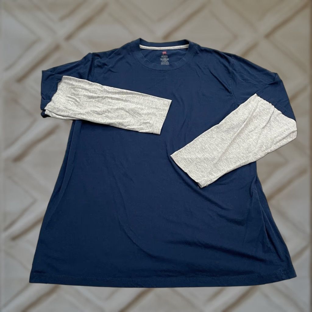 Hanes Hanes Long Sleeve Shirt Mens XL Cotton Crew Neck Casual Tee Blue Gray Size US XL / EU 56 / 4 - 1 Thumbnail