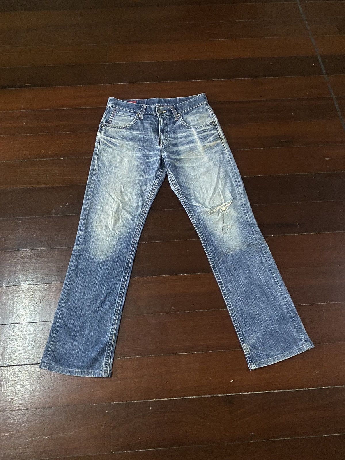 image of Fire Edwin Blue Trip Flare Jeans Streetwear Distressed, Men's (Size 33)