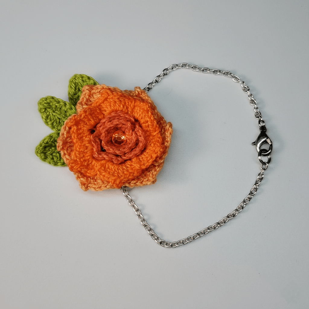 Handmade Bracelet 7.5" Corsage Orange Dahlia Flower Lobster Clasp Size ONE SIZE - 5 Thumbnail