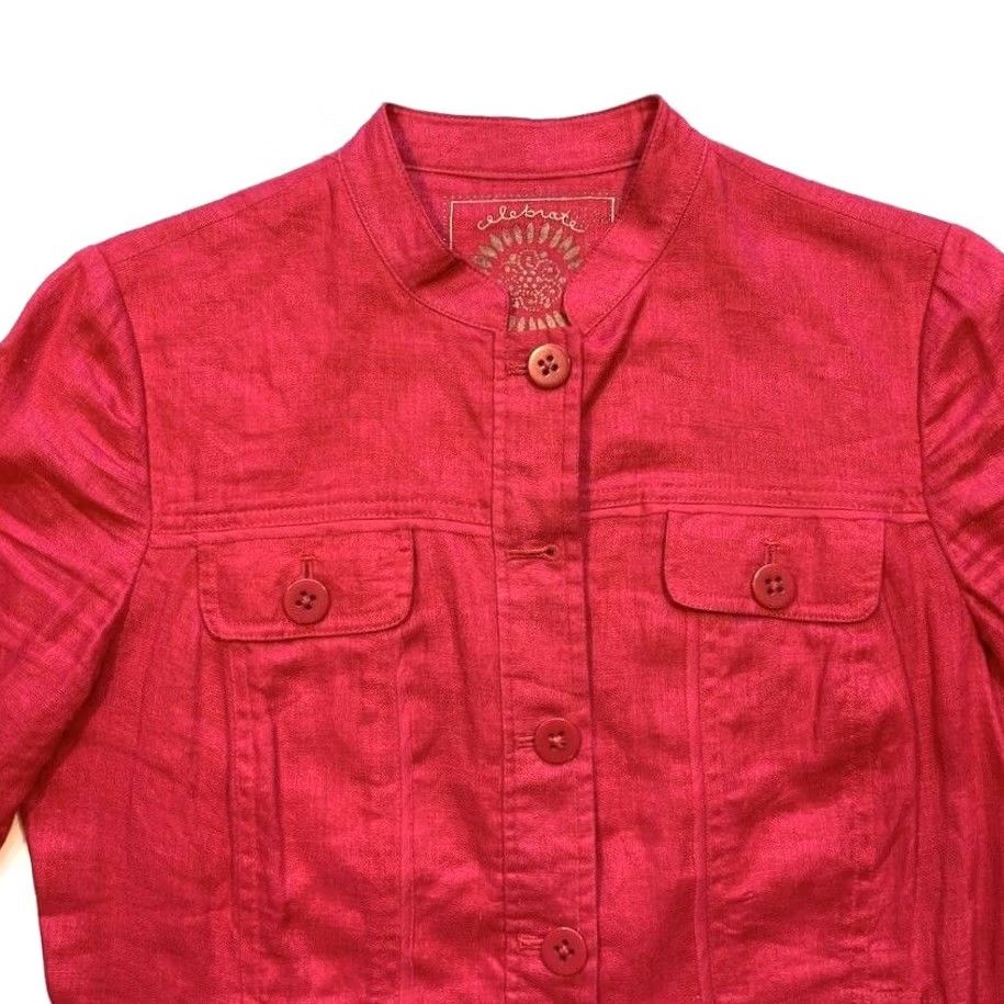 Coldwater Creek Coldwater Creek Jacket Womens 6 100% Linen Button Front Long Sleeve Pockets Pink Size M / US 6-8 / IT 42-44 - 4 Thumbnail