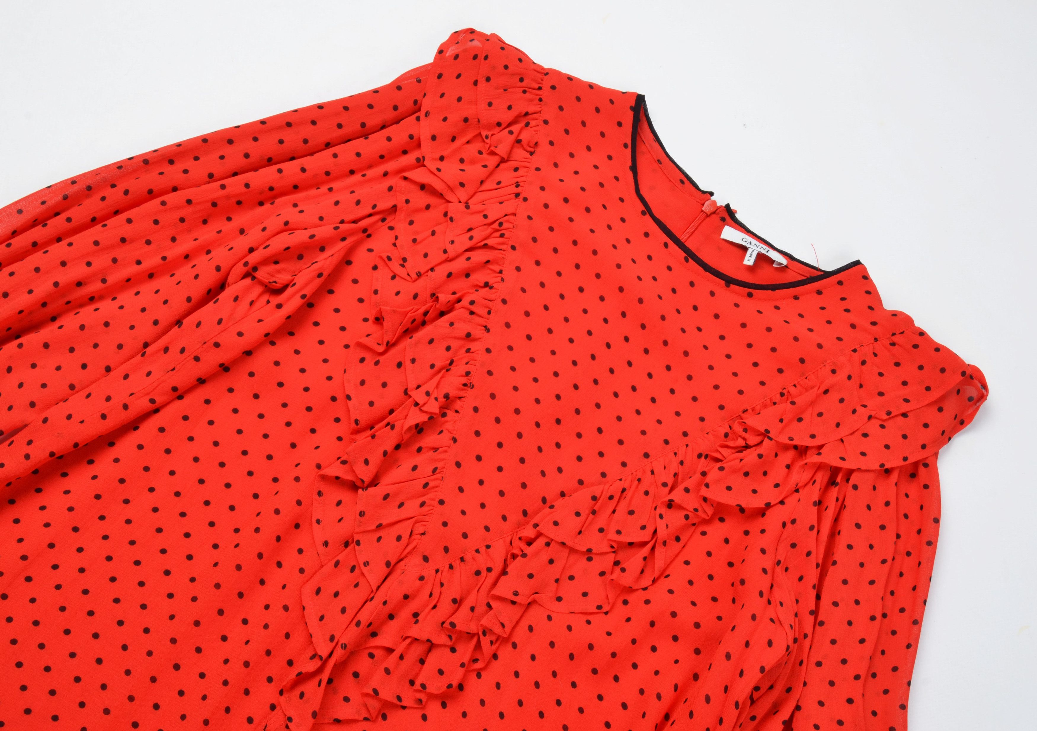 Ganni Ganni Red Polka Dot Coquette Mini Dress Size S / US 4 / IT 40 - 5 Thumbnail