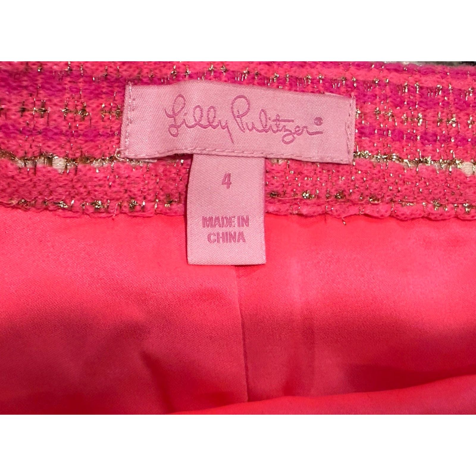 Lilly Pulitzer LILLY PULITZER Tweed Skirt Womens 4 Candy Pink Boucle Metallic Preppy Barbie Size 27" / US 4 / IT 40 - 2 Thumbnail