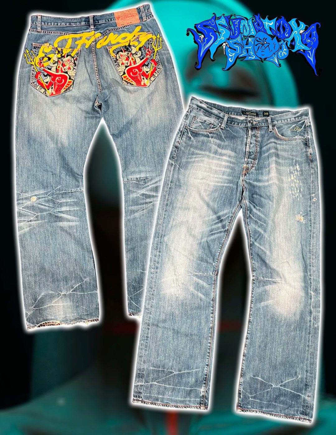 Ed Hardy Vintage Streetwear Rare HipHop Y2K Ed Hardy Jeans Devil Girl Size US 38 / EU 54 - 1 Thumbnail