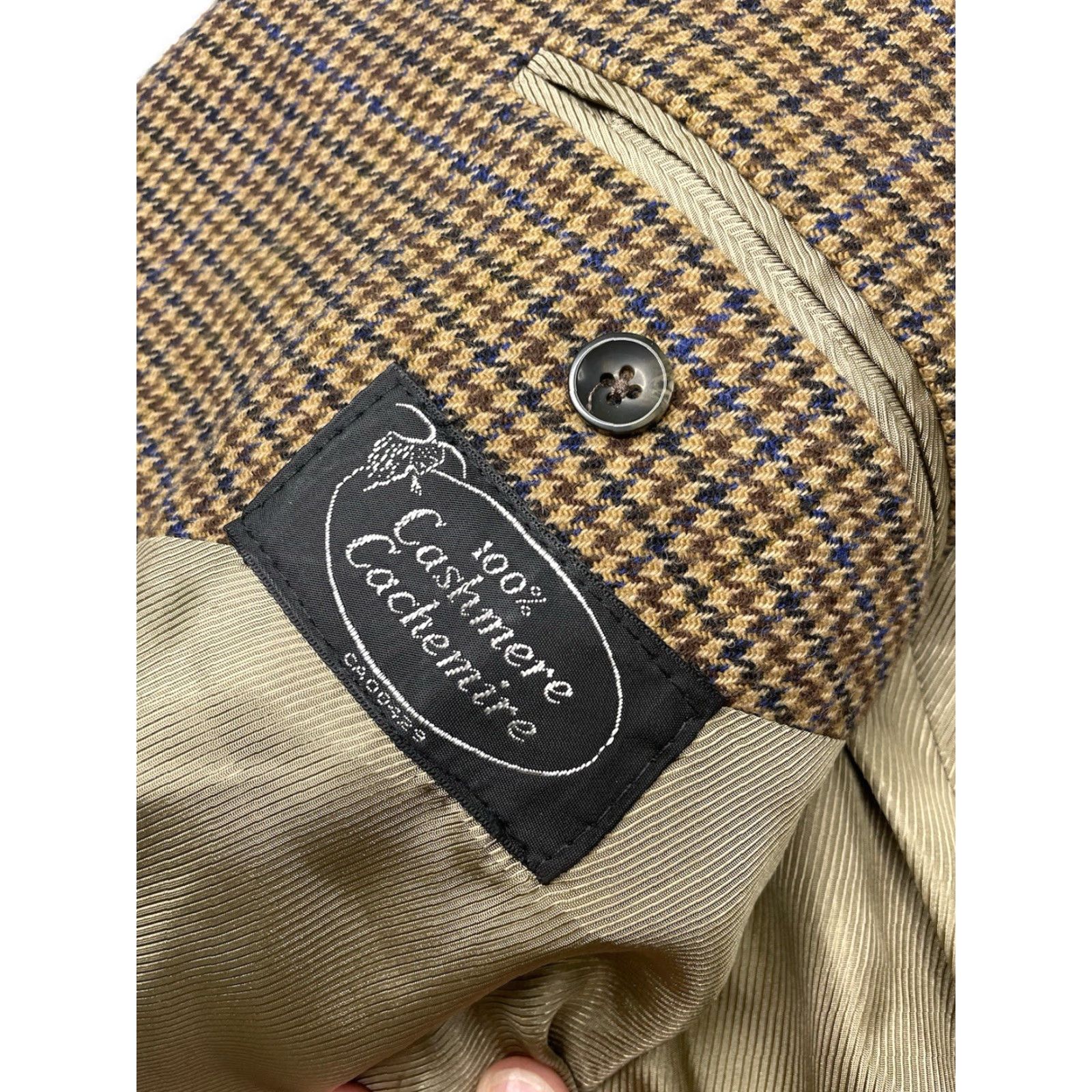Vintage Edinburgh Sport Coat Men 46R Brown 100% Cashmere Houndstooth Blazer Jacket Elbow Edinburgh Size 46R - 3 Thumbnail