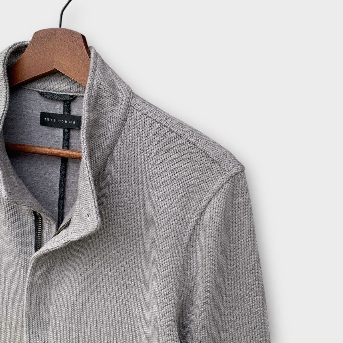 Tete Homme TETE HOMME MINIMALIST LIGHT GREY STAND COLLAR ZIP UP JACKET Size US S / EU 44-46 / 1 - 7 Thumbnail