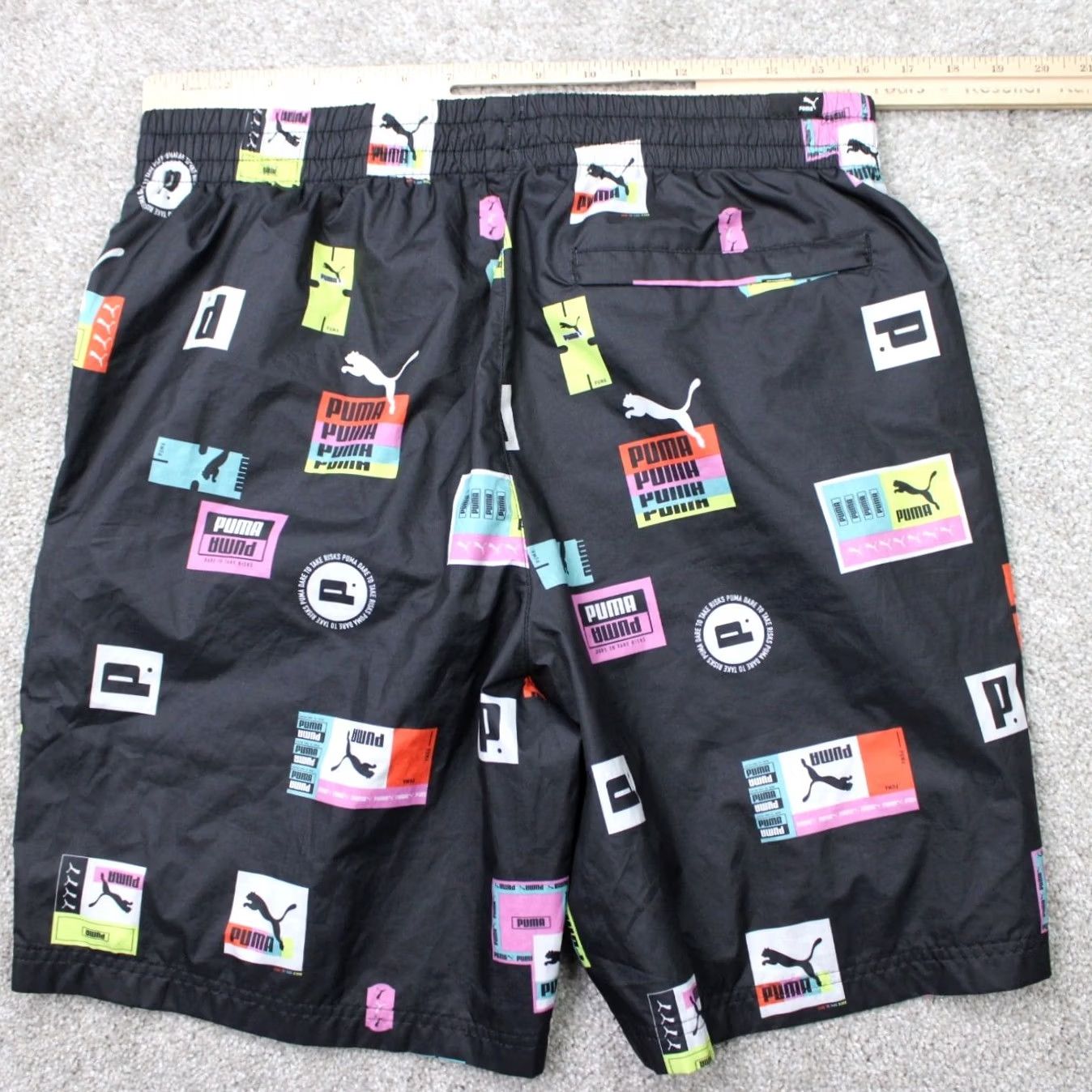 Puma PUMA AOP Shorts Mens Large Black 8" Brand Love All Over Print Woven Lined Size US 33 - 7 Thumbnail