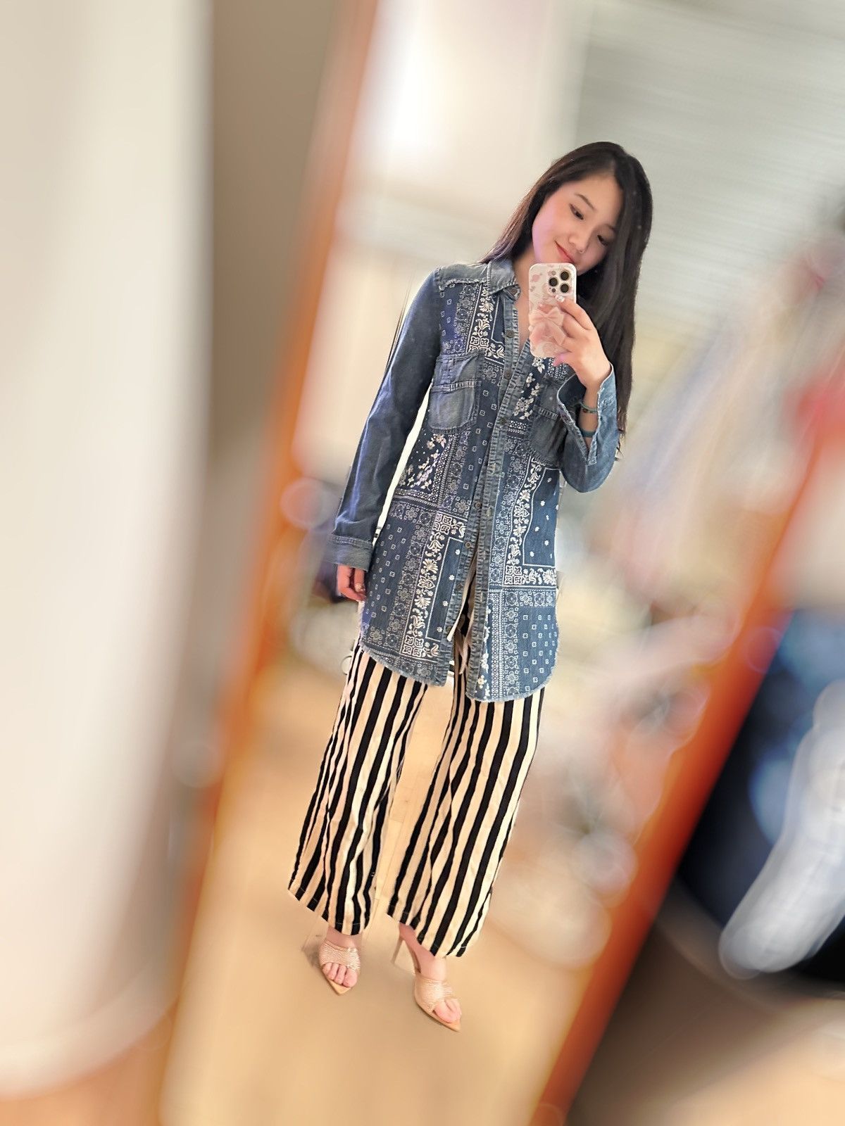 Free People blue and navy denim shirt dress with bandana print size S Size S / US 4 / IT 40 - 3 Thumbnail