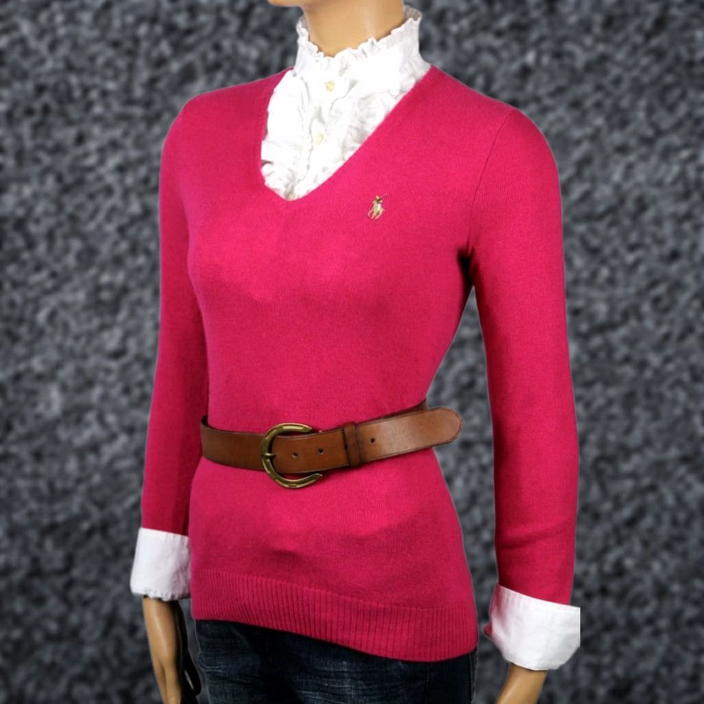 Ralph Lauren Ralph Lauren FUSCHIA PINK WOOL CASHMERE V-NECK SWEATER NWT MEDIUM M Size M / US 6-8 / IT 42-44 - 1 Preview
