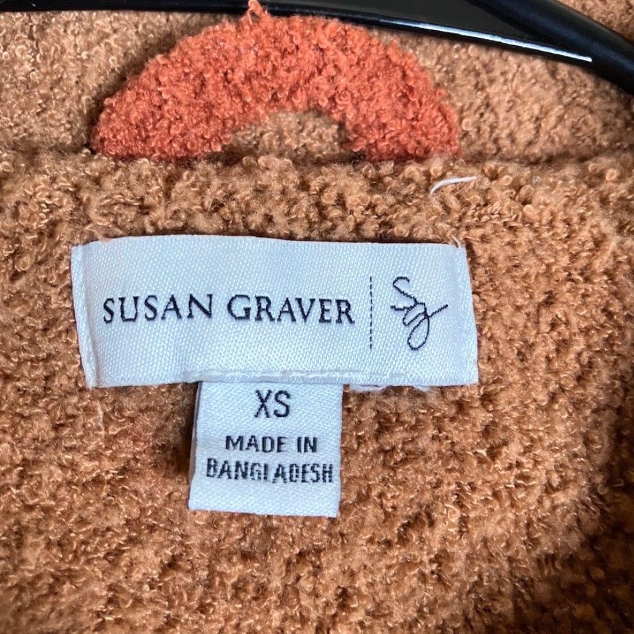 Vintage Susan Graver Womens Coat Orange Hooded Full Zip Faux Leather Trim Fleece XS Size XS / US 0-2 / IT 36-38 - 6 Thumbnail