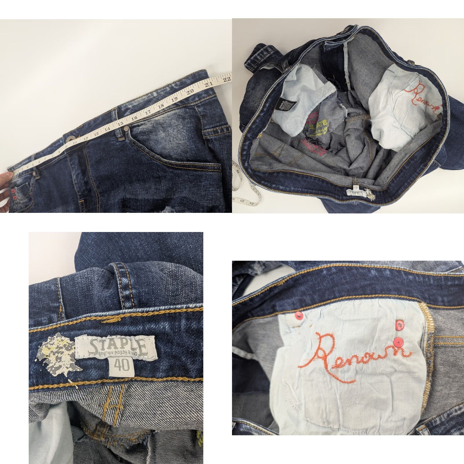Denime Staple Pigeon Jeans Slim Denim Distressed Logo 5-Pocket Zip Cotton Elastane Men 40 Blue Regular Inseam 32 Boy Size US 40 / EU 56 - 9 Thumbnail