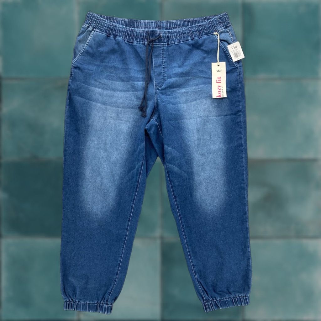 Denime YMI Pants Womens 2X Blue Kozy Fit Knit Denim Jogger Elastic Waist Plus Size NWT Size 40" / US 18 - 1 Thumbnail