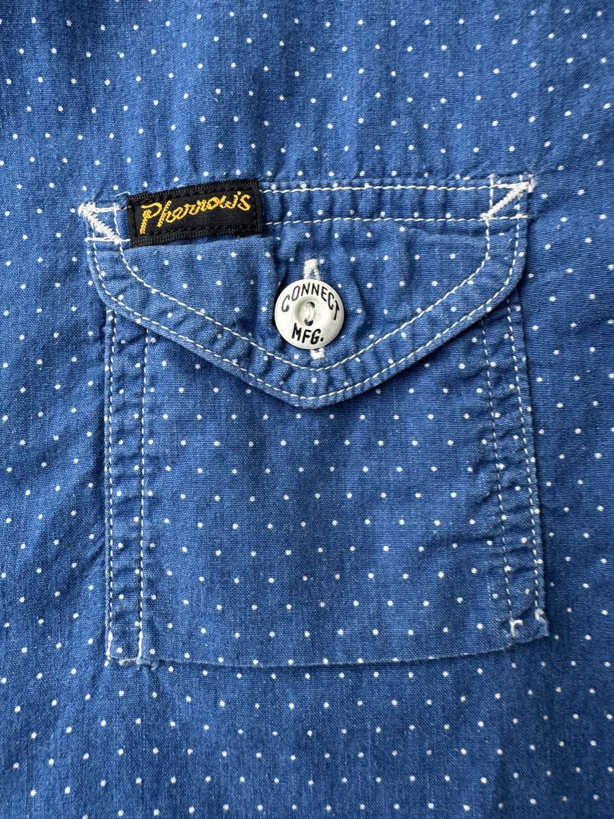 Pherrow's STORMY BLUE Union polka dotted indigo cotton work shirt Size US S / EU 44-46 / 1 - 4 Thumbnail