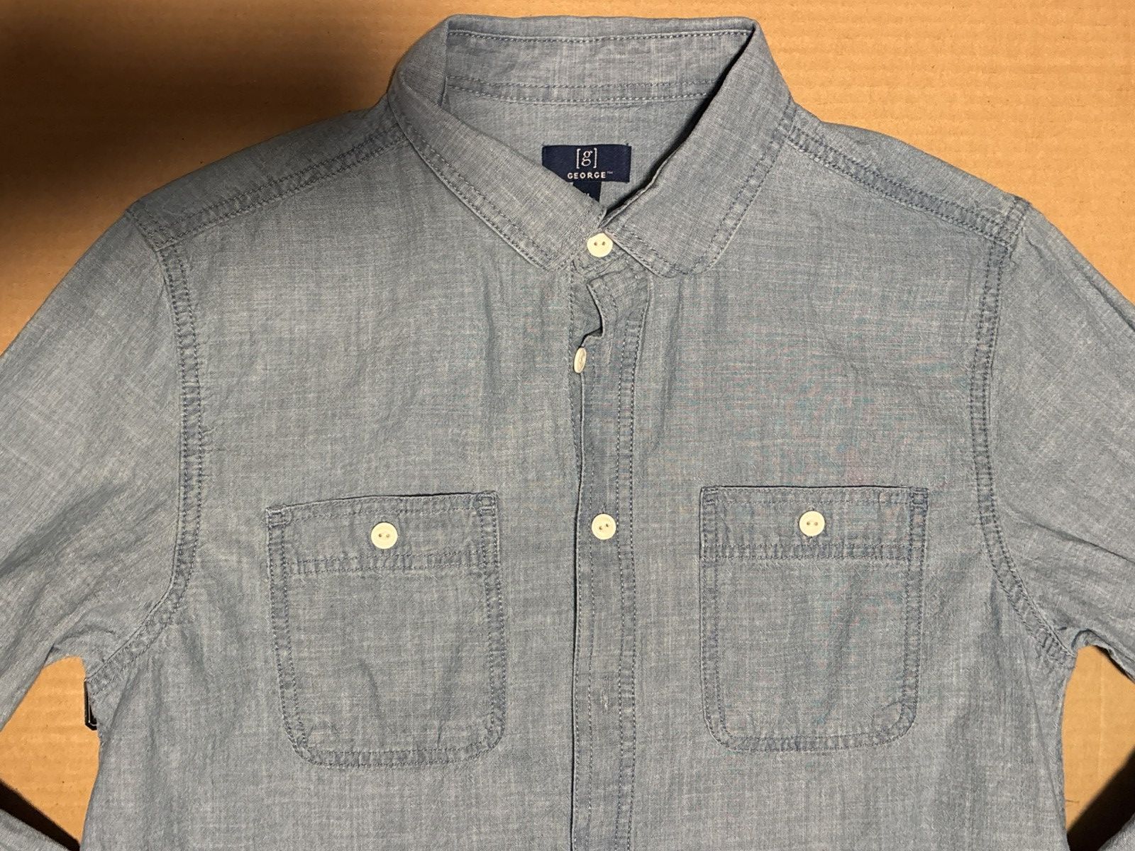 George Denim Shirt Men’s L Blue Long Sleeve Button Up Pocket George Size US L / EU 52-54 / 3 - 4 Thumbnail