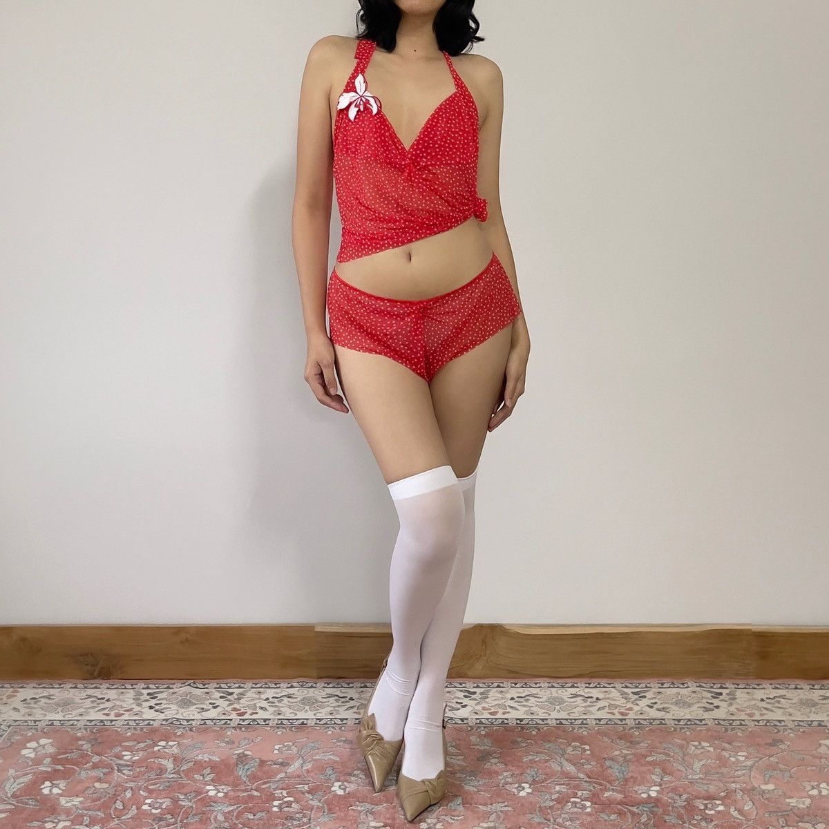 Victoria's Secret Victoria’s Secret Red Polka Dot Sheer Babydoll Set (L) Size L / US 10 / IT 46 - 4 Thumbnail