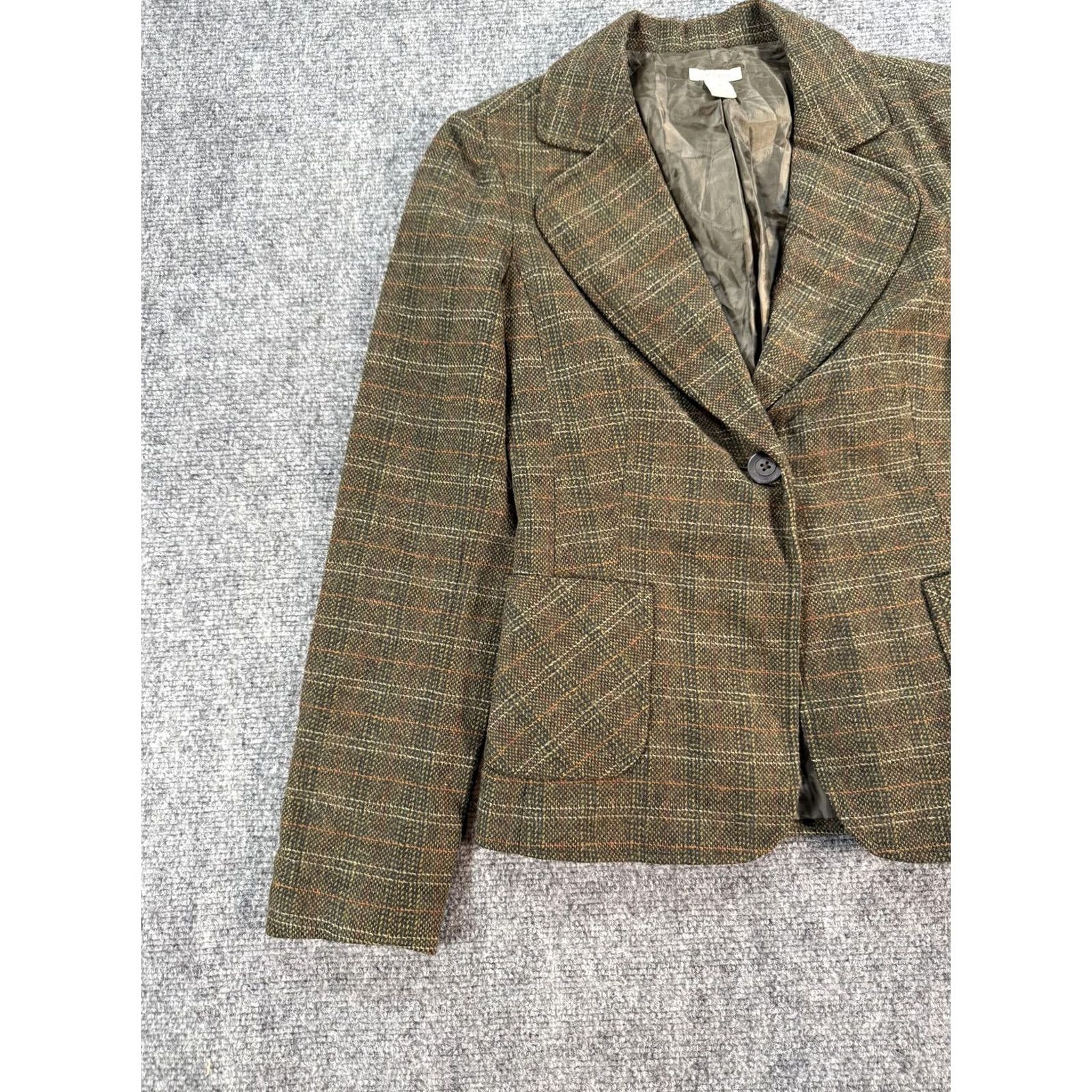 Vintage Halogen Blazer Womens Small Brown Green Plaid Tweed Wool Look Jacket Lined Size S / US 4 / IT 40 - 3 Thumbnail