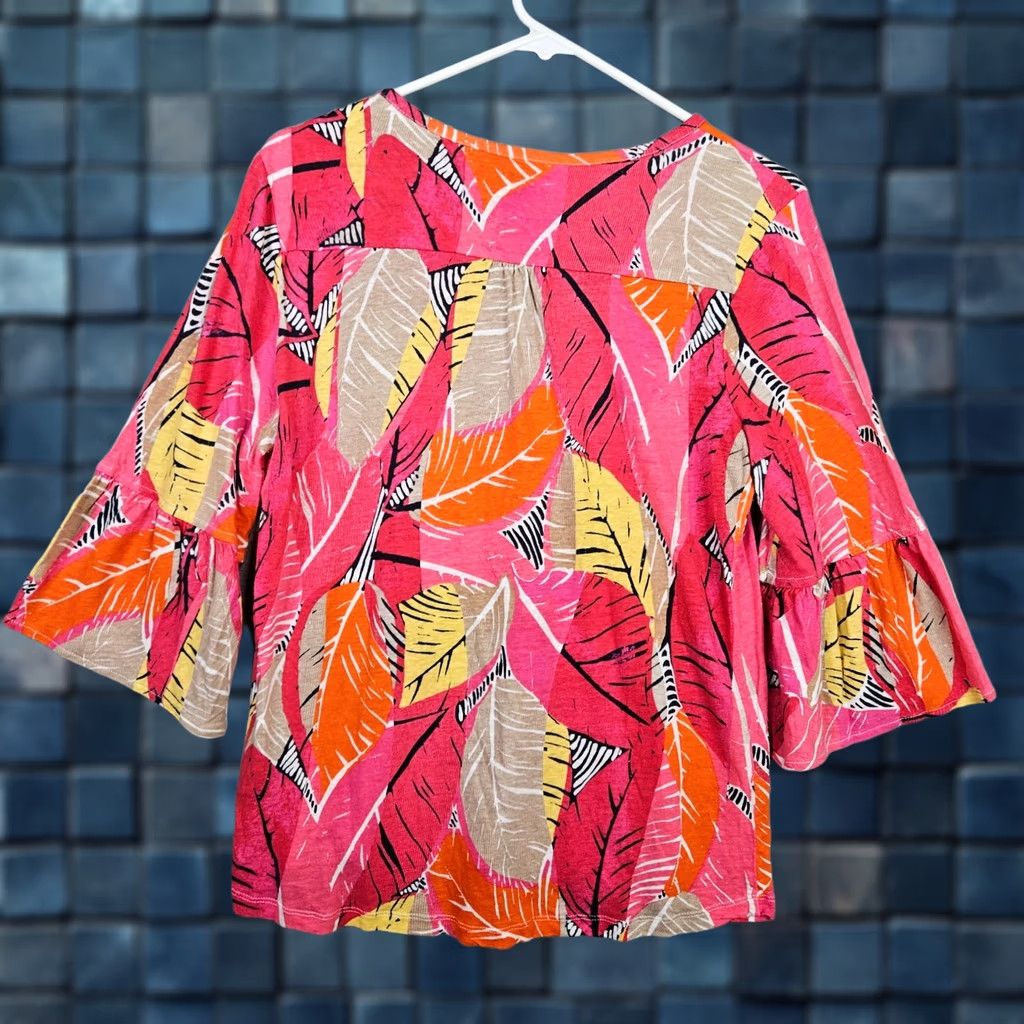 NIC+ZOE NIC+ ZOE Shirt Women's V-neck Bell Sleeve Leaves Printed Size M Multicolor Cardigan? Size M / US 6-8 / IT 42-44 - 1 Thumbnail