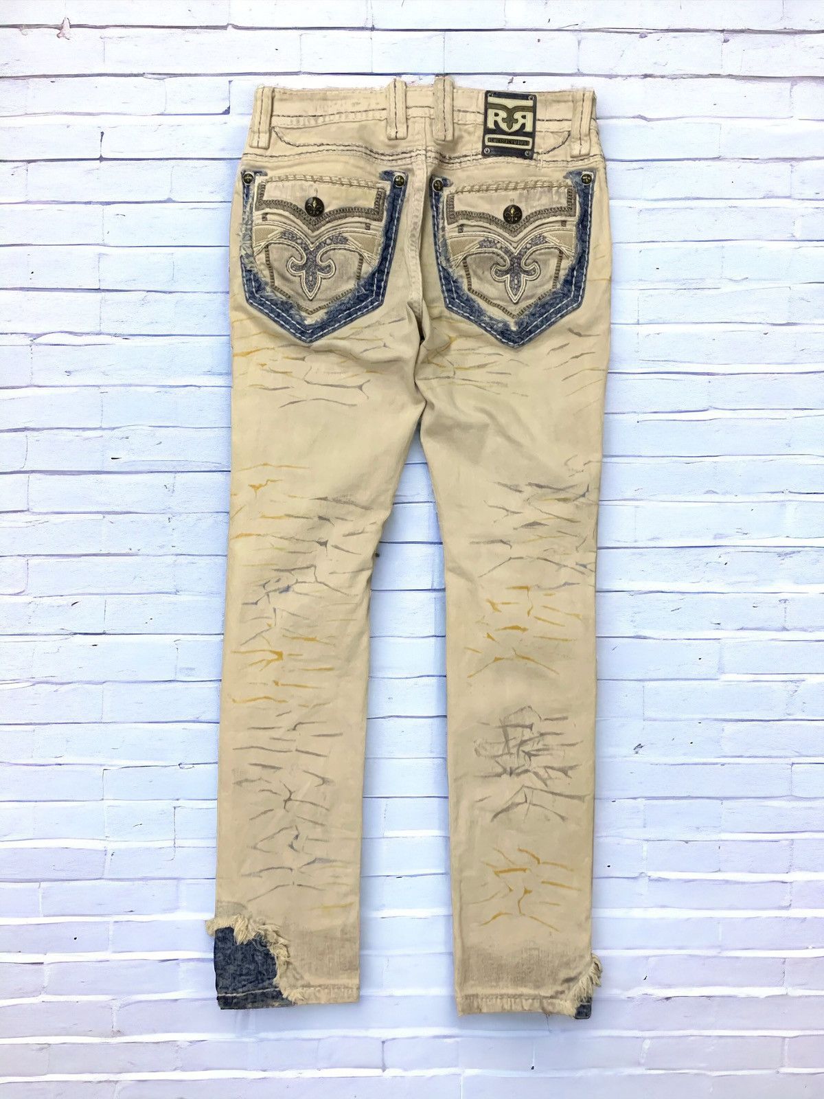 image of Vintage Rock Revival Heavy Stitch Dagger Craft Tapered Jeans in White/Cream, Men's (Size 30)