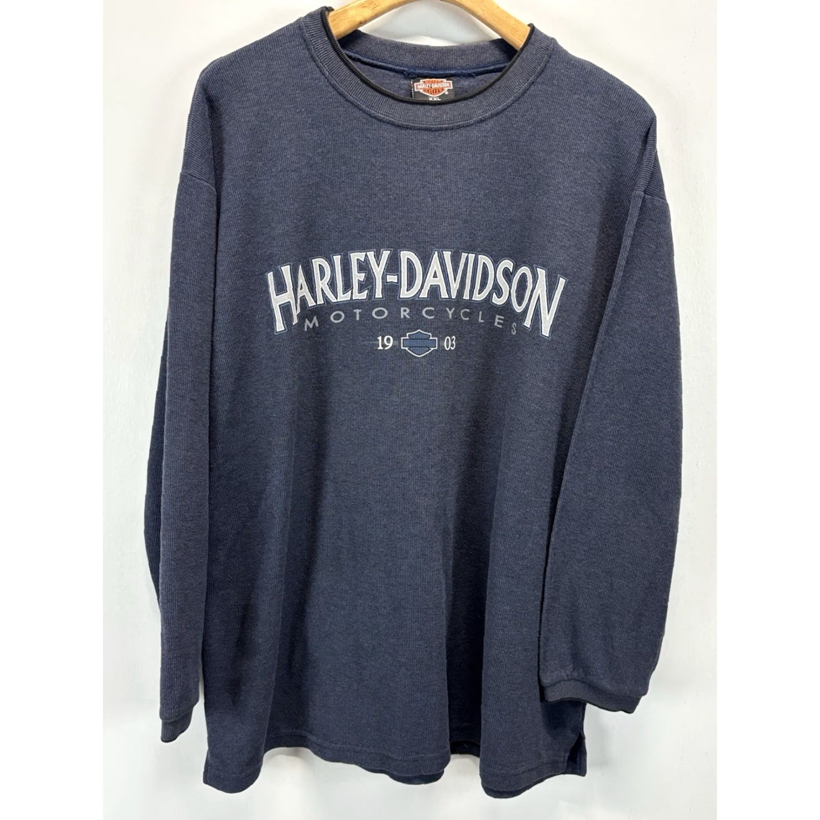 Harley Davidson VINTAGE Harley-Davidson Shirt 2XL Mens Blue Long Sleeve Crew Neck 90s Graphic Print Nightfall 90s Theme Size US XXL / EU 58 / 5 - 3 Thumbnail