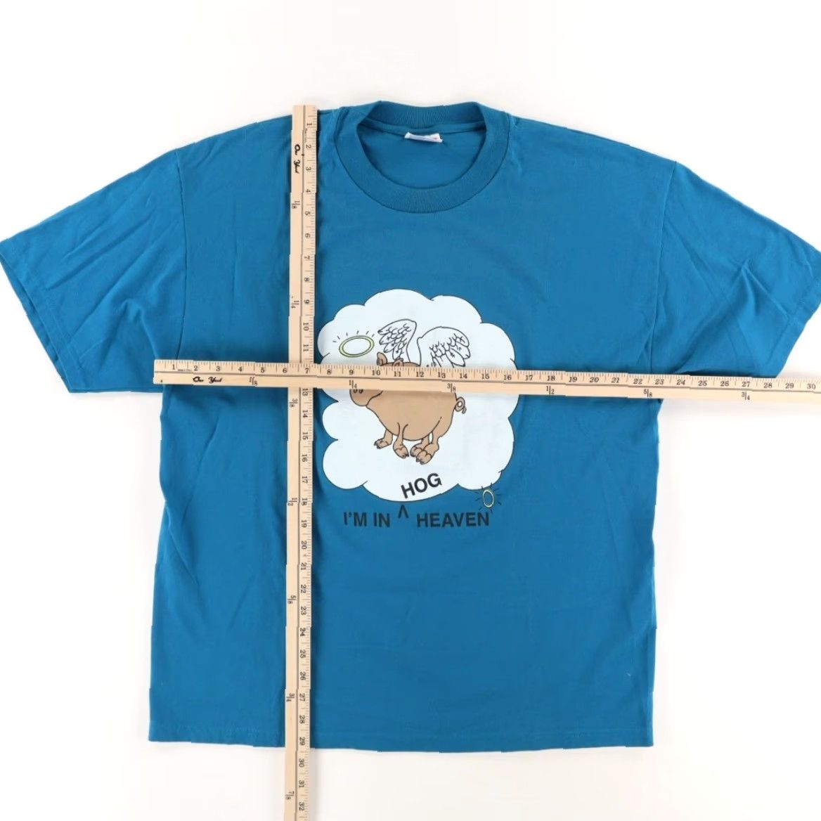 Hanes VINTAGE Hanes T-Shirt Cat: Hog Heaven Ham Festival Solid Teal Men XL Shirt Size US XL / EU 56 / 4 - 3 Thumbnail
