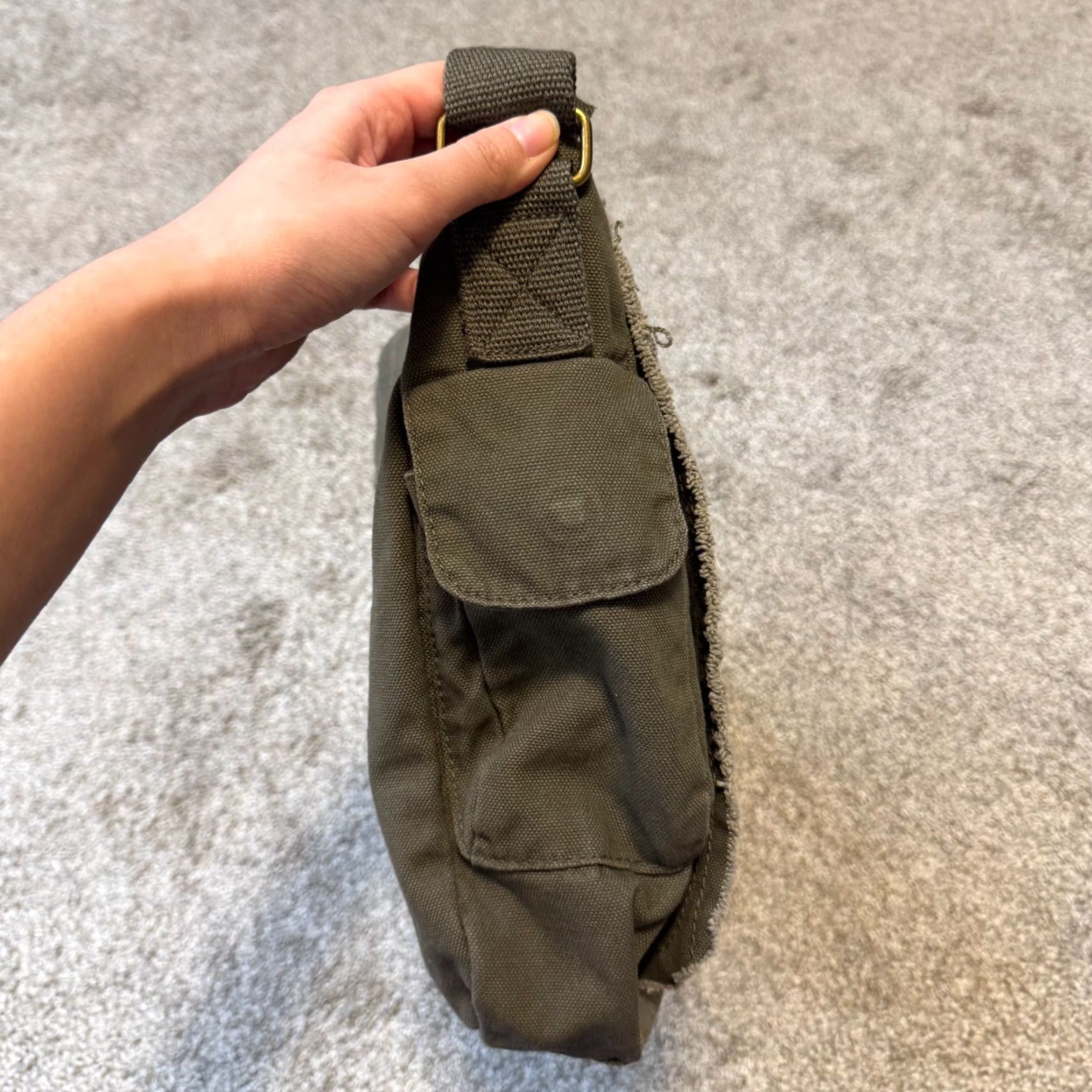 Vintage VINTAGE Crossbody Messenger Bag Canvas Smiley Face Boho Fairy Grunge Cyber Y2K Adult Unisex Green Pigment Canvas Look Grunge Size ONE SIZE - 6 Thumbnail