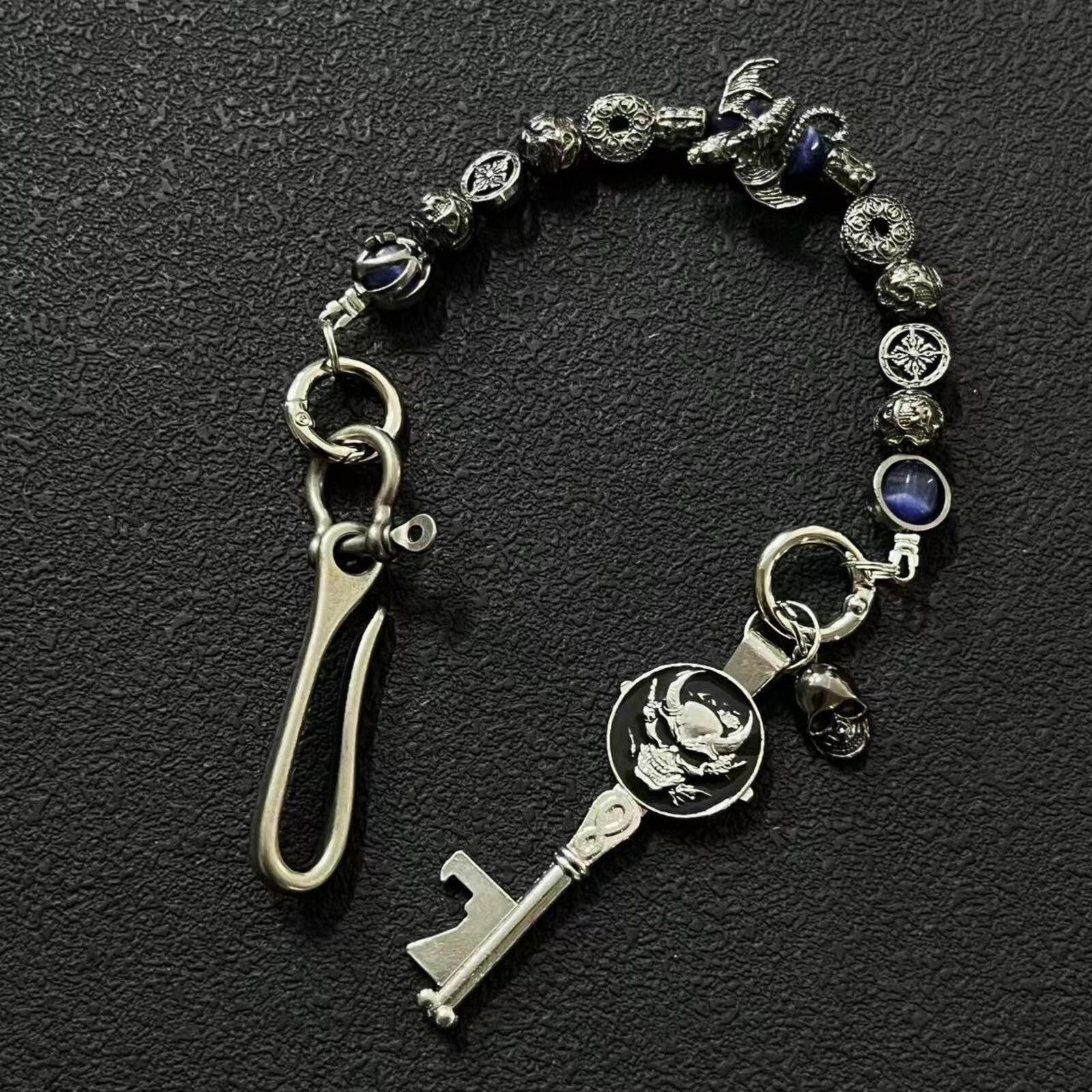 Jewelry Dark Key Skull Bead Keychain | Handcraft Punk Azure Size ONE SIZE - 4 Thumbnail