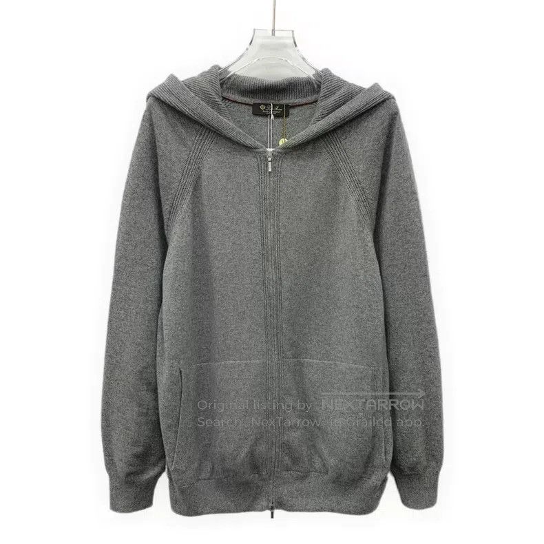Loro Piana Loro Piana Grey Cashmere Hooded Zip-up Long Sleeve Sweatsh Size L / US 10 / IT 46 - 1 Thumbnail