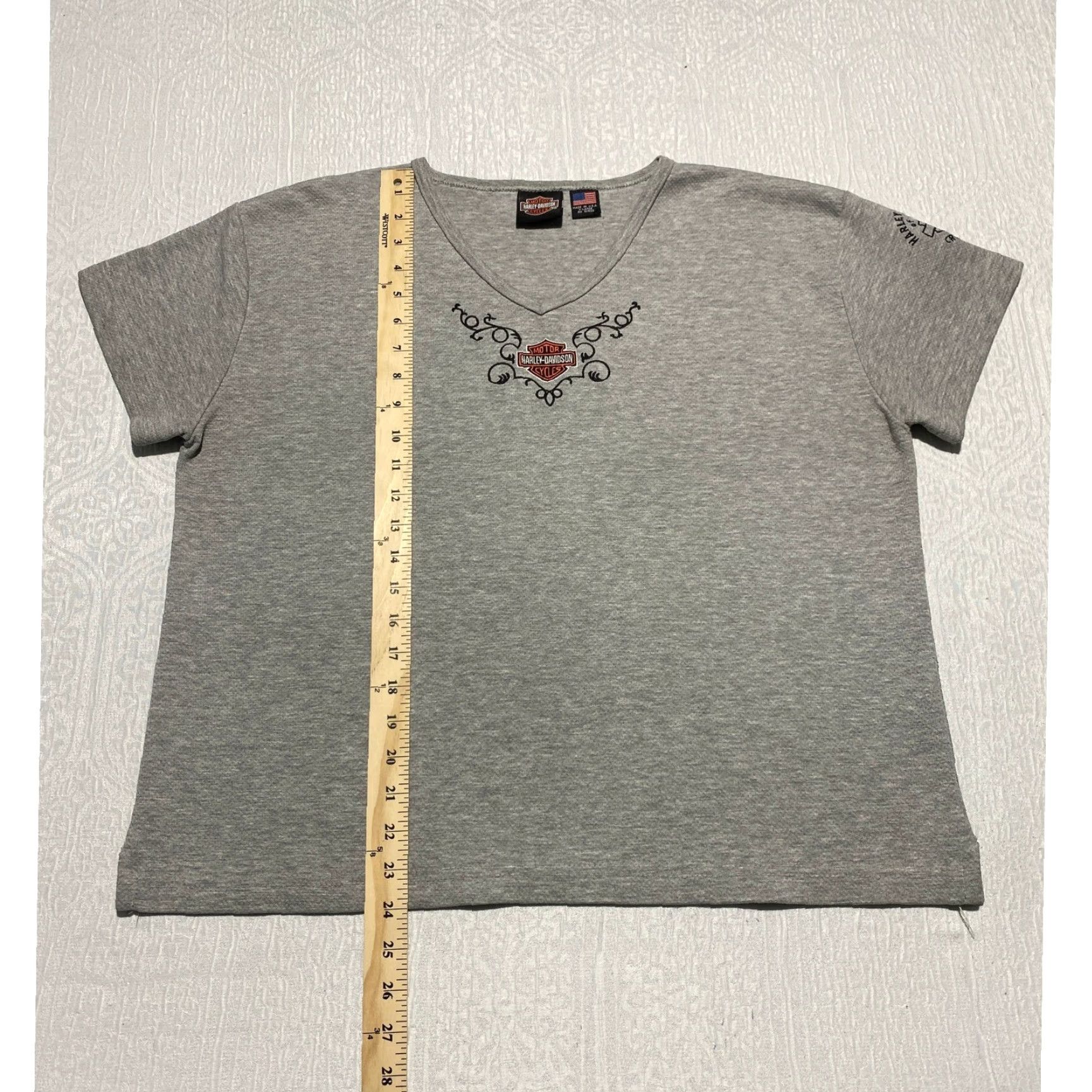 Harley Davidson Harley-Davidson T-Shirt Gray V-Neck Embroidered Logo XL Made in USA Mens Size XL / US 12-14 / IT 48-50 - 7 Thumbnail