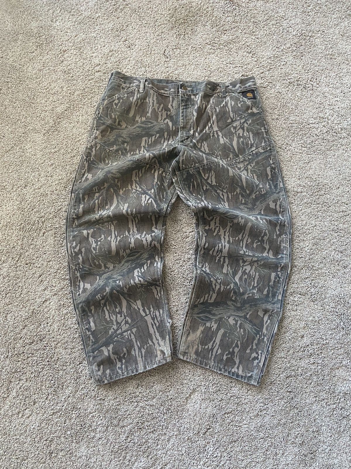 Pre-owned Camo X Carhartt Crazy Vintage 80's Camo Carhartt Doubleknee Jeans Usa In Mossy Oak