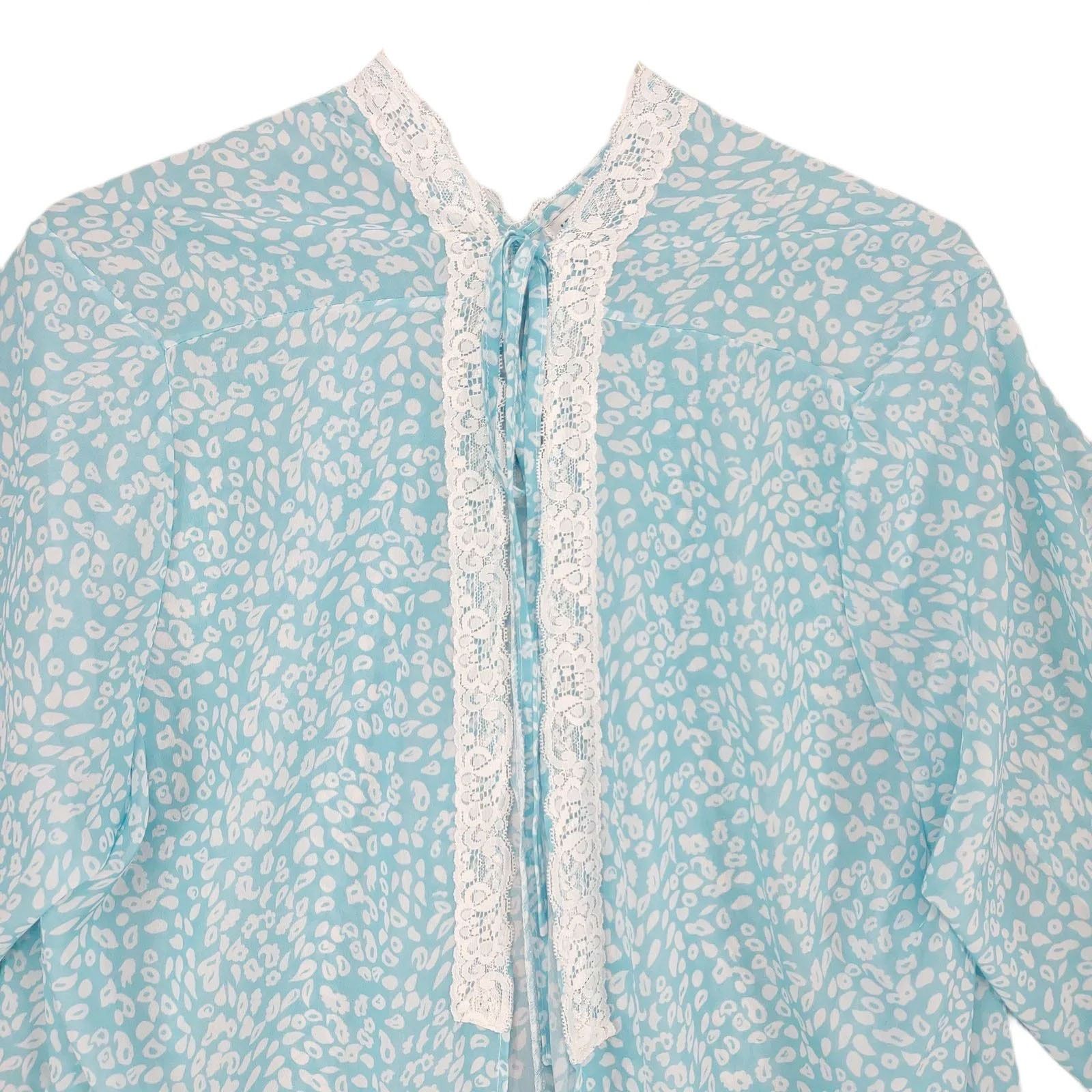 Other Jen & Co Blue Sheer White Lace Trim Nightgown Robe Size ONE SIZE - 2 Thumbnail