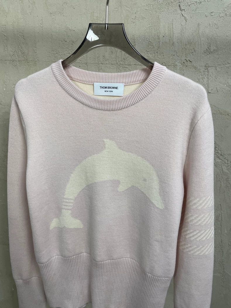 Thom Browne Thom Browne Light pink dolphin wool round neck sweater Size S / US 4 / IT 40 - 3 Thumbnail
